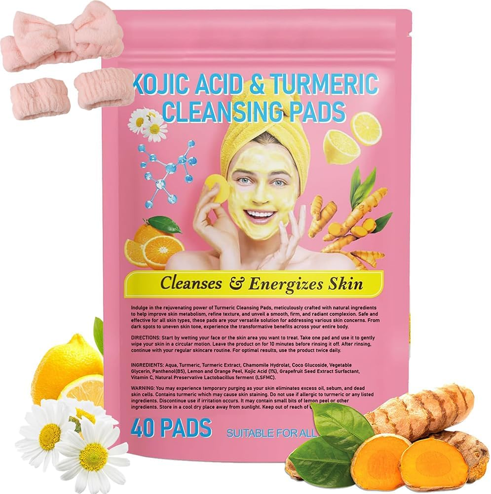 Turmeric Kojic Acid Pads, Kojic Acid and Turmeric Cleansing Pads, Kojic Acid and Turmeric Pads, Phor Essentials Kojic Acid Turmeric Pads, Turmeric Cleansing Pads Exfoliating Pads for All Skin Types (40Pc)