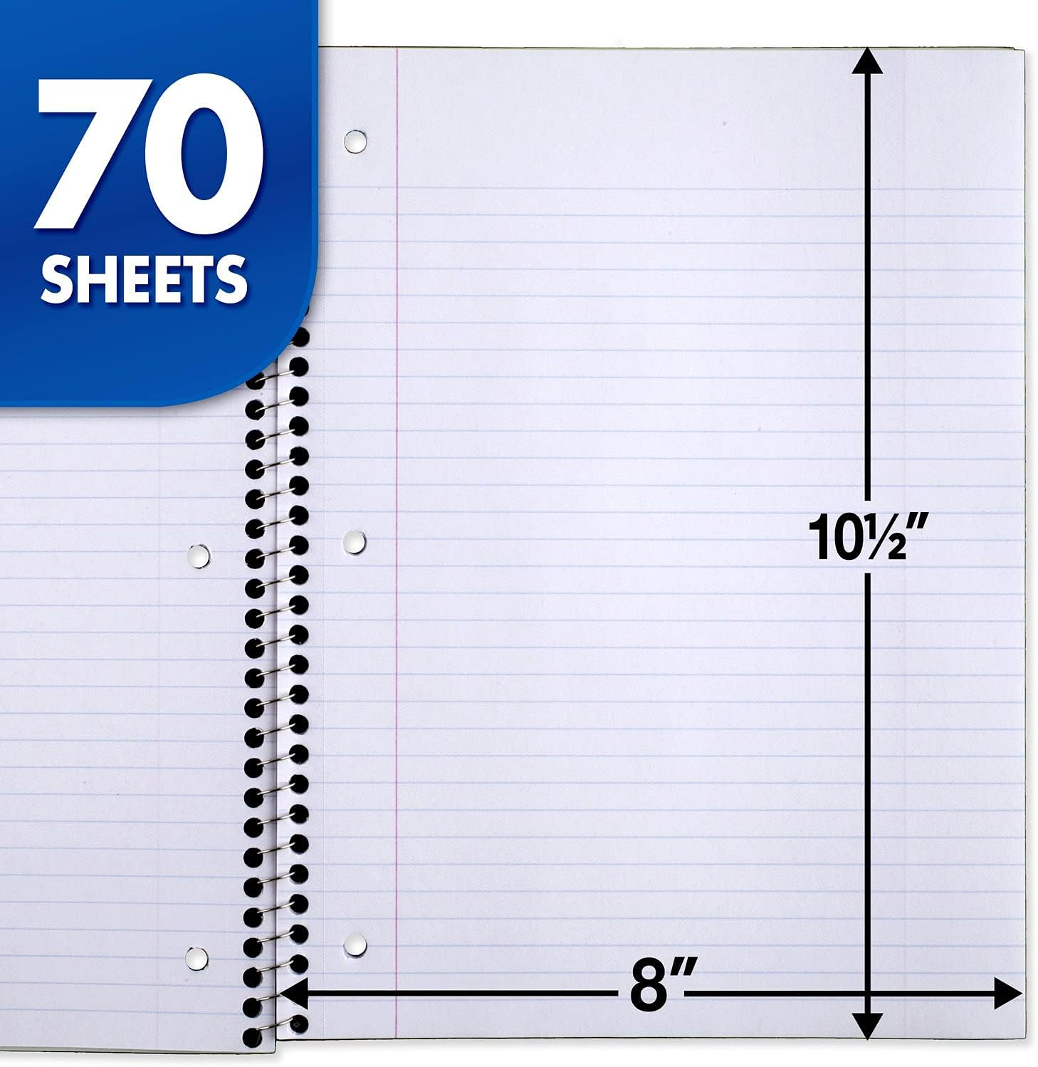 Mead Spiral Notebooks, 12 Pack, 1-Subject, College Ruled Paper, 10-1/2" X 8", 70 Sheets per Notebook, Color Will Vary (73703) image number 1
