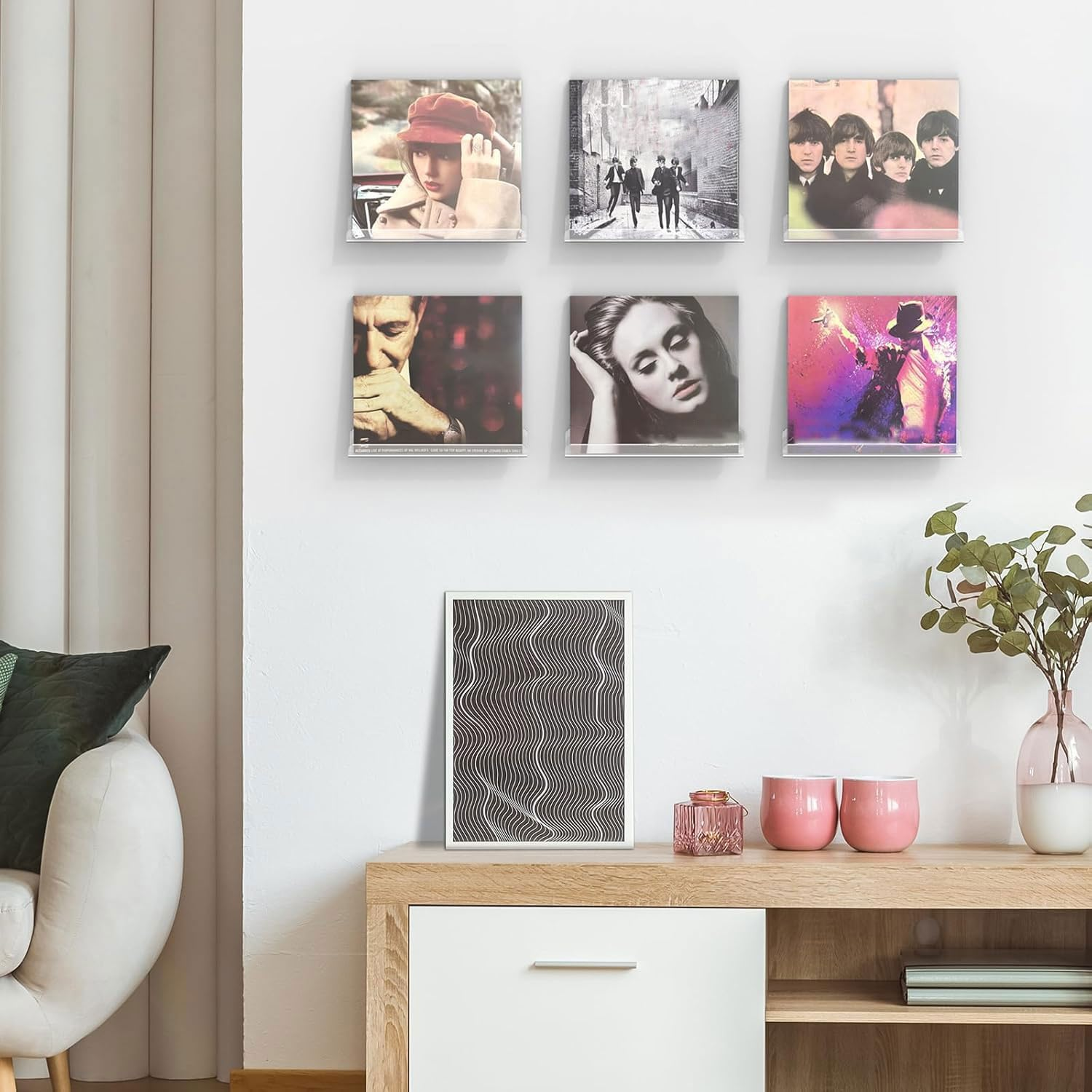 6 Pcs Vinyl Record Shelf Wall Mount, 4"/10CM Clear Acrylic CD Rack, Album Record Holder Display, Magazine Invisible Floating Shelves, Book Storage Hanger for Bathroom, Bedroom, Living Room, Kitchen image number 4