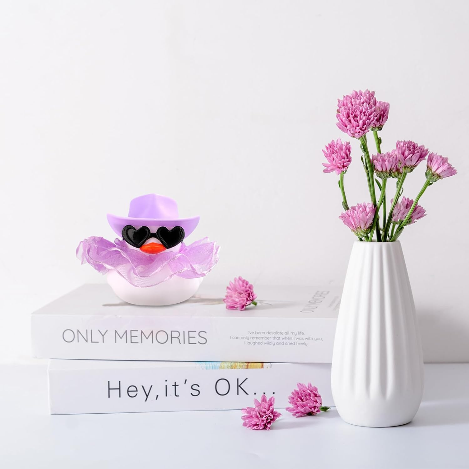 XIHIRCD Car Ducks for Dashboard, Cute Car Rubber Duck Ornament Purple Duck Decoration Accessories with Glasses Hat Skirt for Car Table Refrigerator Decoration image number 5