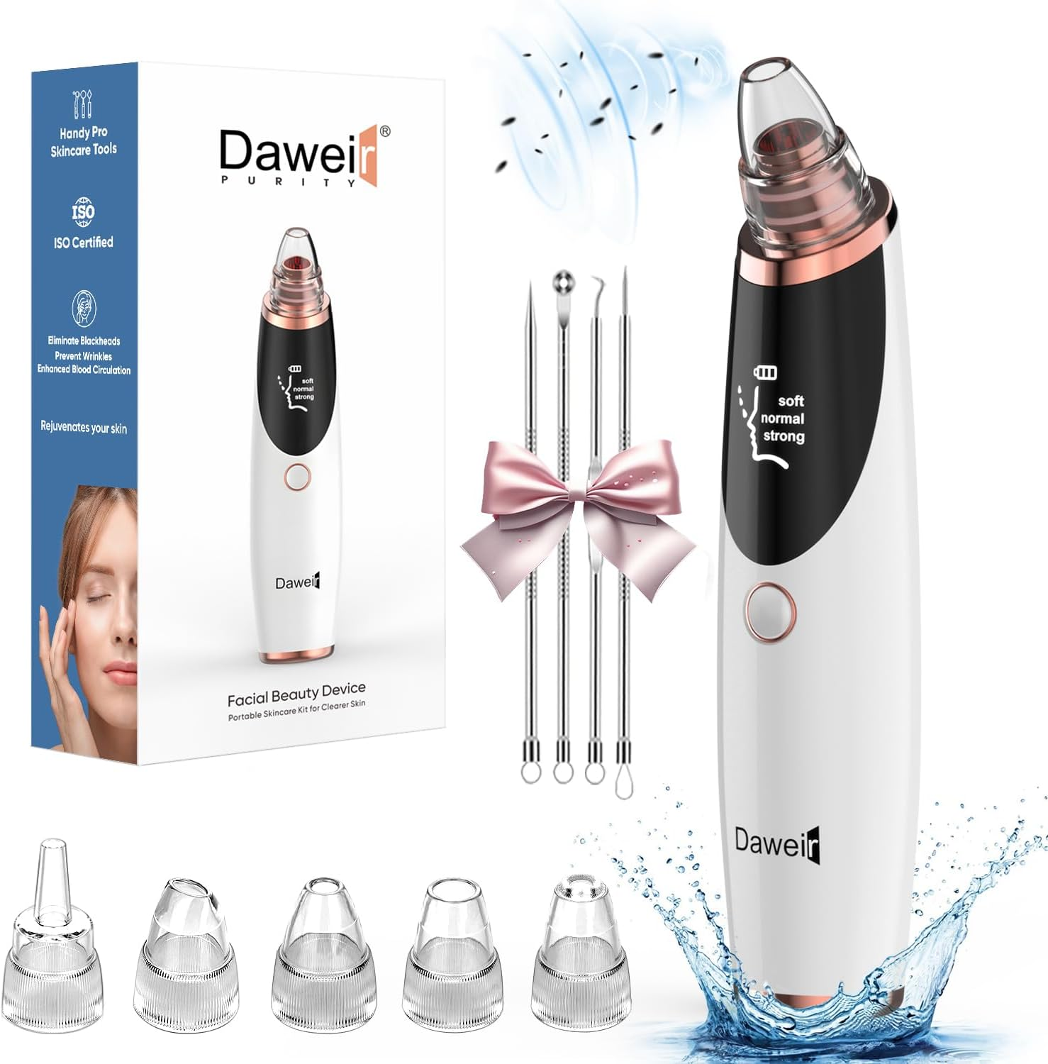 Blackhead Remover Pore Vacuum for Face & Nose &ndash; Deep Cleansing Blackhead Remover Tools with 3 Suction Levels, 5 Replaceable Tips, USB Rechargeable Pore Cleaner image number 2