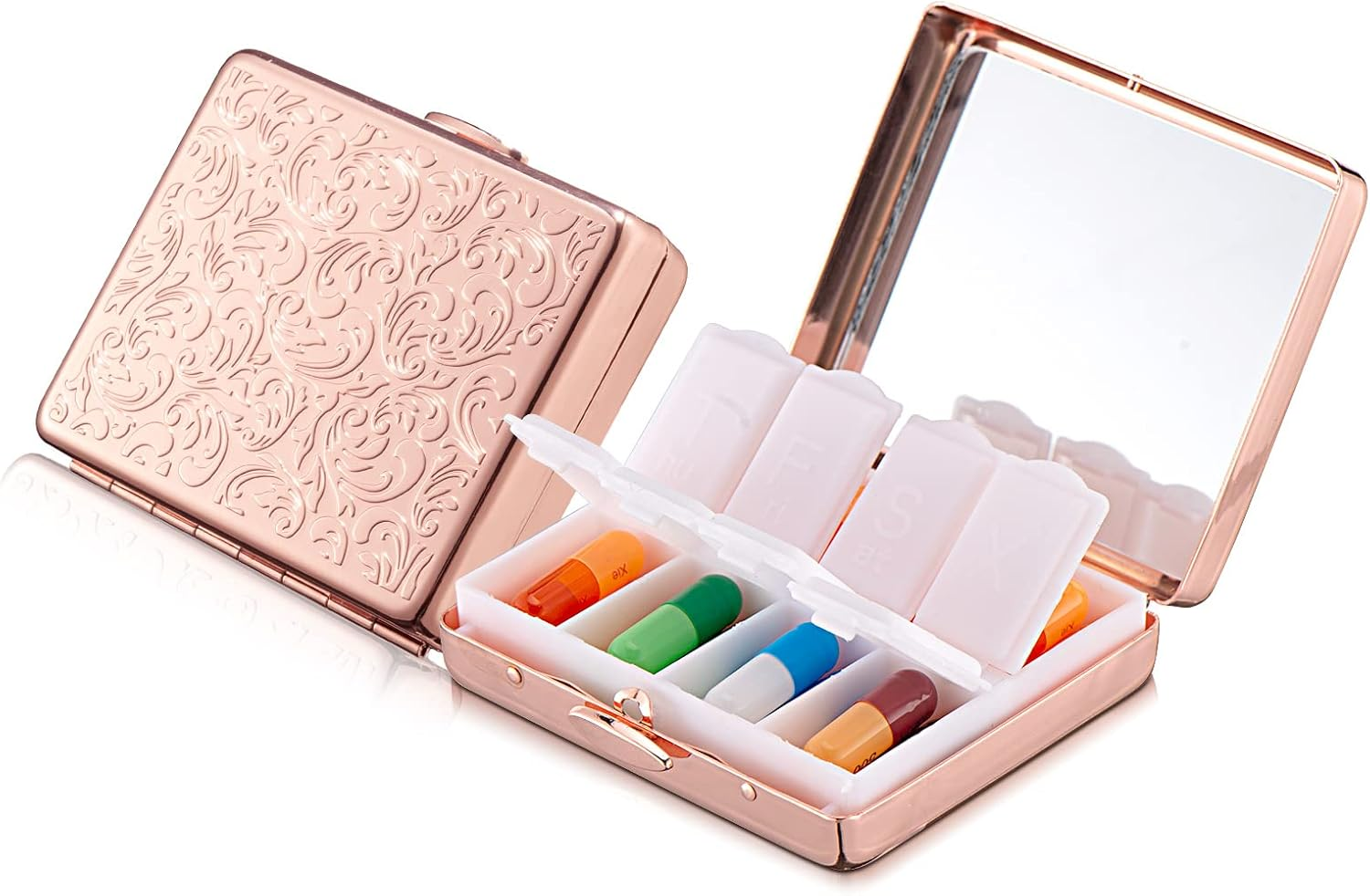 Portable Metal Travel Medicine Box/8 Compartments (Silver, Rectangle)