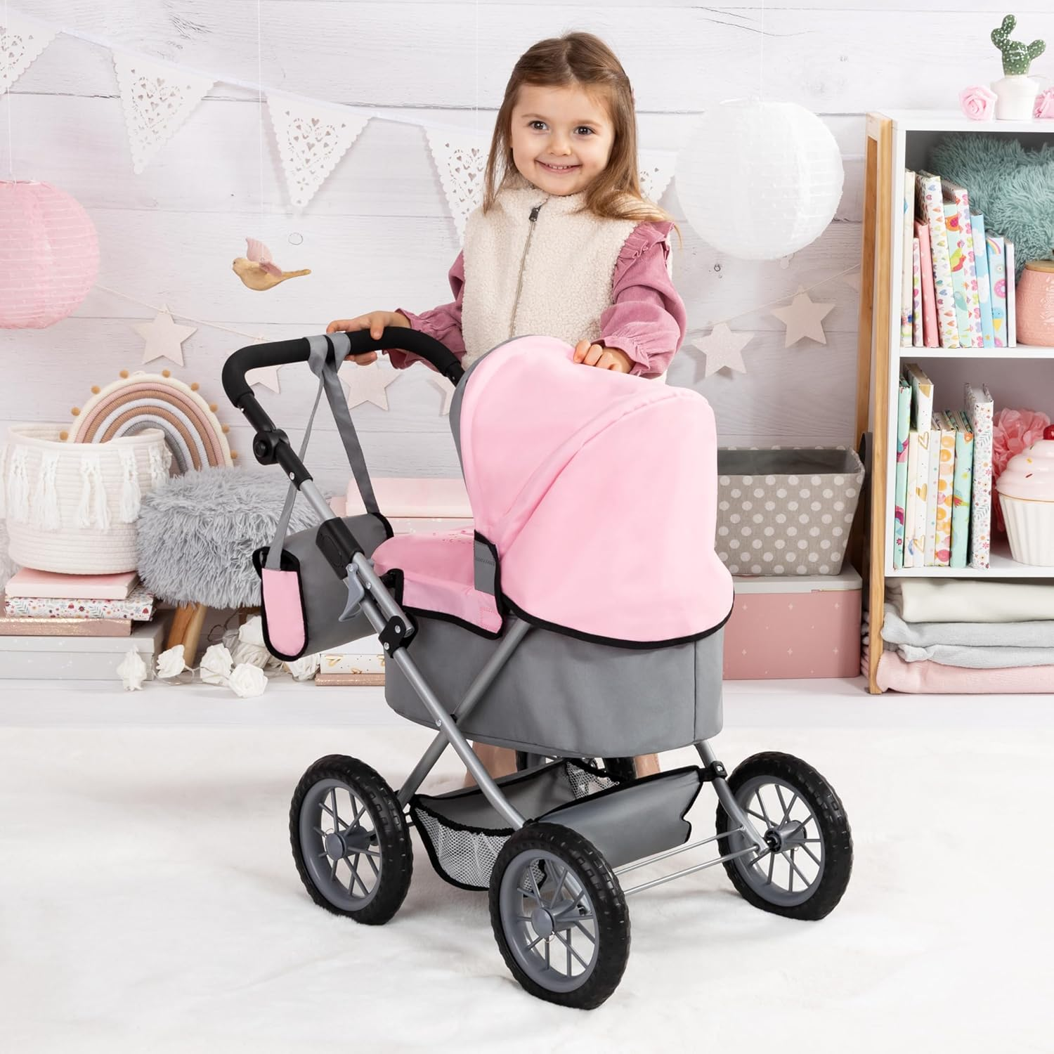 Bayer Design Baby Doll Trendy Pram in Grey/Pink
