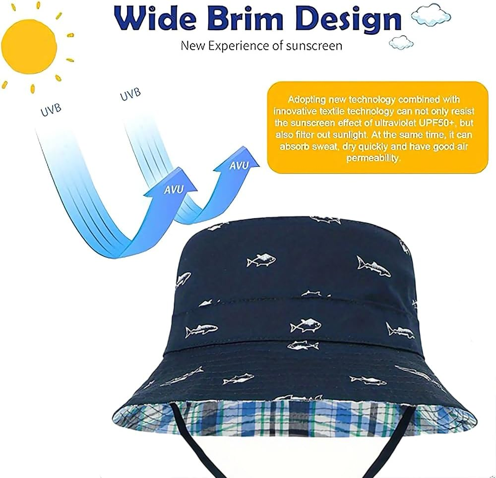 Baby Toddler Kids Bucket Sun Hat Summer Sun Protection Beach Hat for 6 Months - 4 Years Boys Girls image number 5