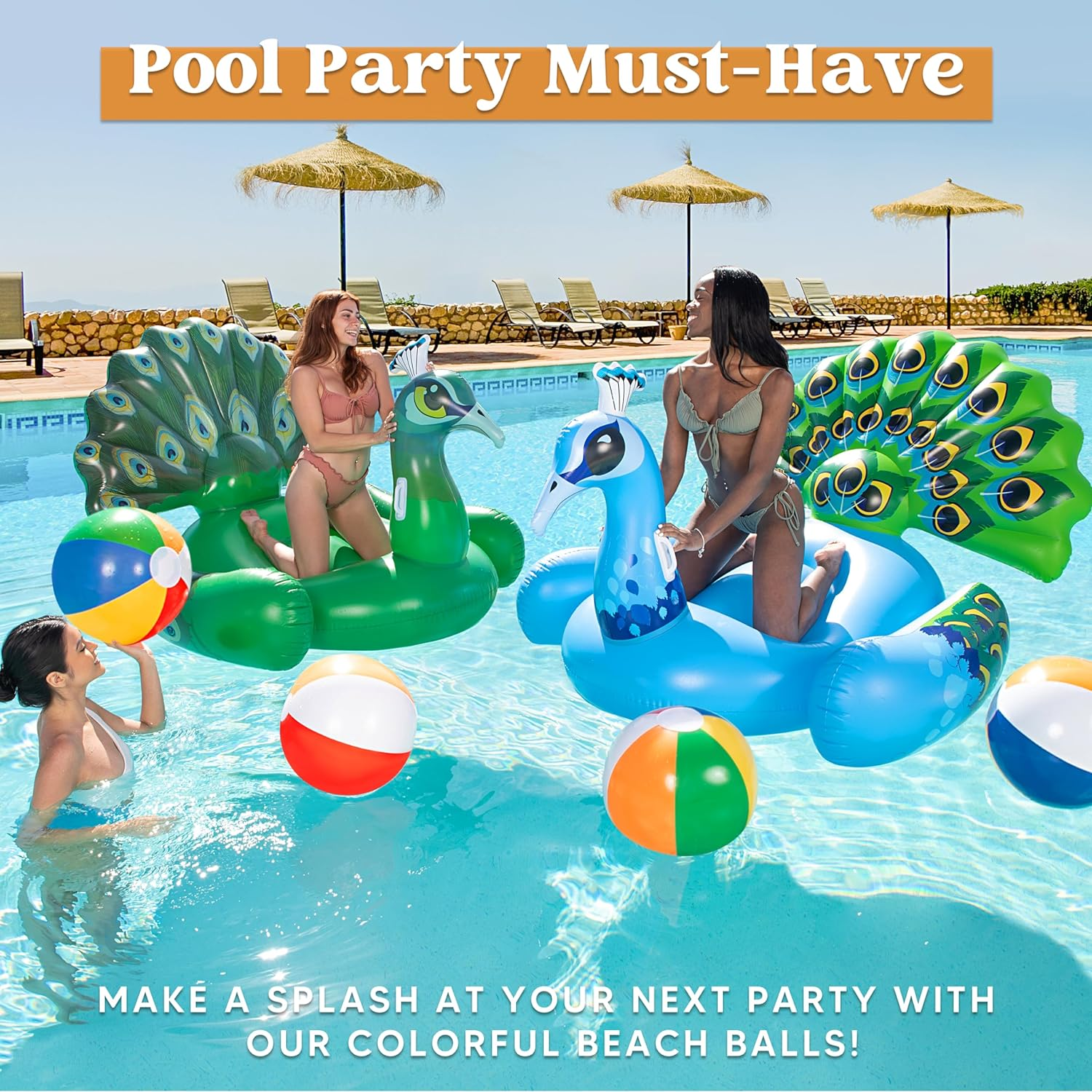 JOYIN 4-Pack 20" Beach Balls - Large Rainbow Beach Ball Inflatable Pool Toys for Party Supplies Decorations, Adults Kids Birthday Luau Summer Beach Water Games Beachball Party Favors image number 2