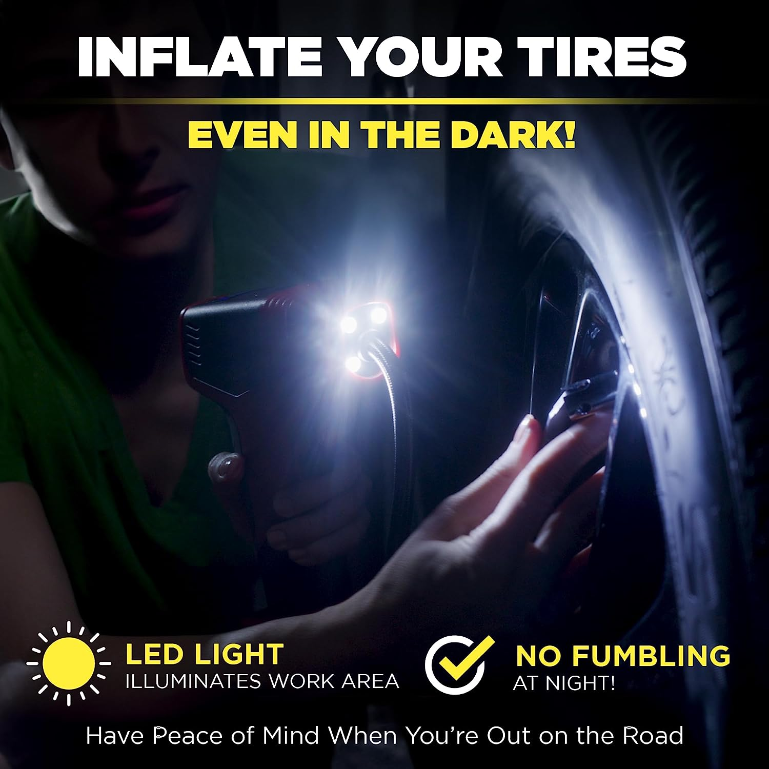 Bullseye Pro Tire Inflator Portable Air Compressor, Car Tire Inflator Portable, Portable Air Pump for Car Tires - 150PSI, 12V DC 1500 Mahs with Tire Pressure Gauge, Rechargeable as Seen on TV (Red) image number 2