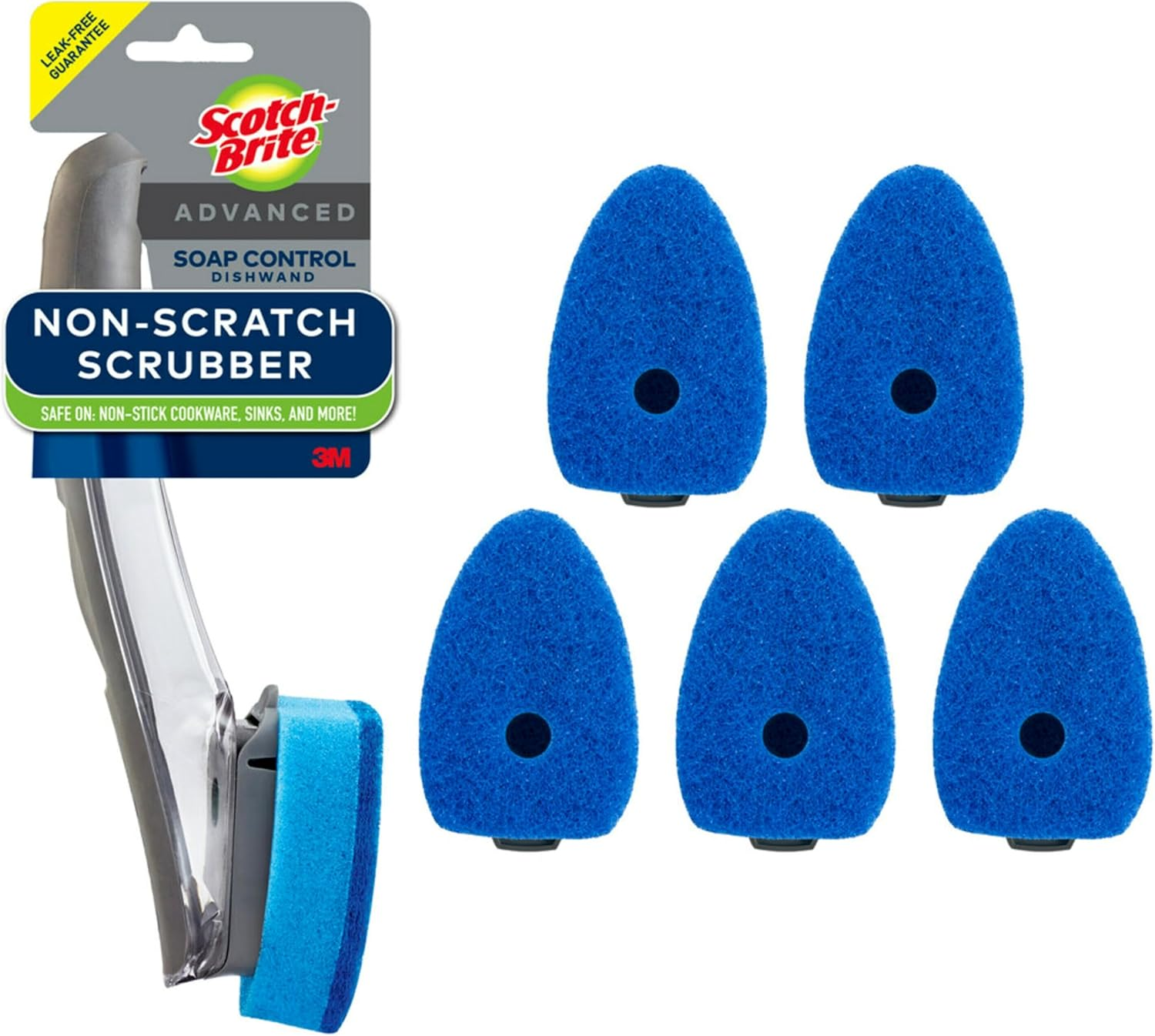 Scotch-Brite Non-Scratch Advanced Soap Control Dishwand Kit, Includes 1 Wand & 6 Refill Pads, Control Soap with a Button, Keep Your Hands Out of Dirty Water image number 5