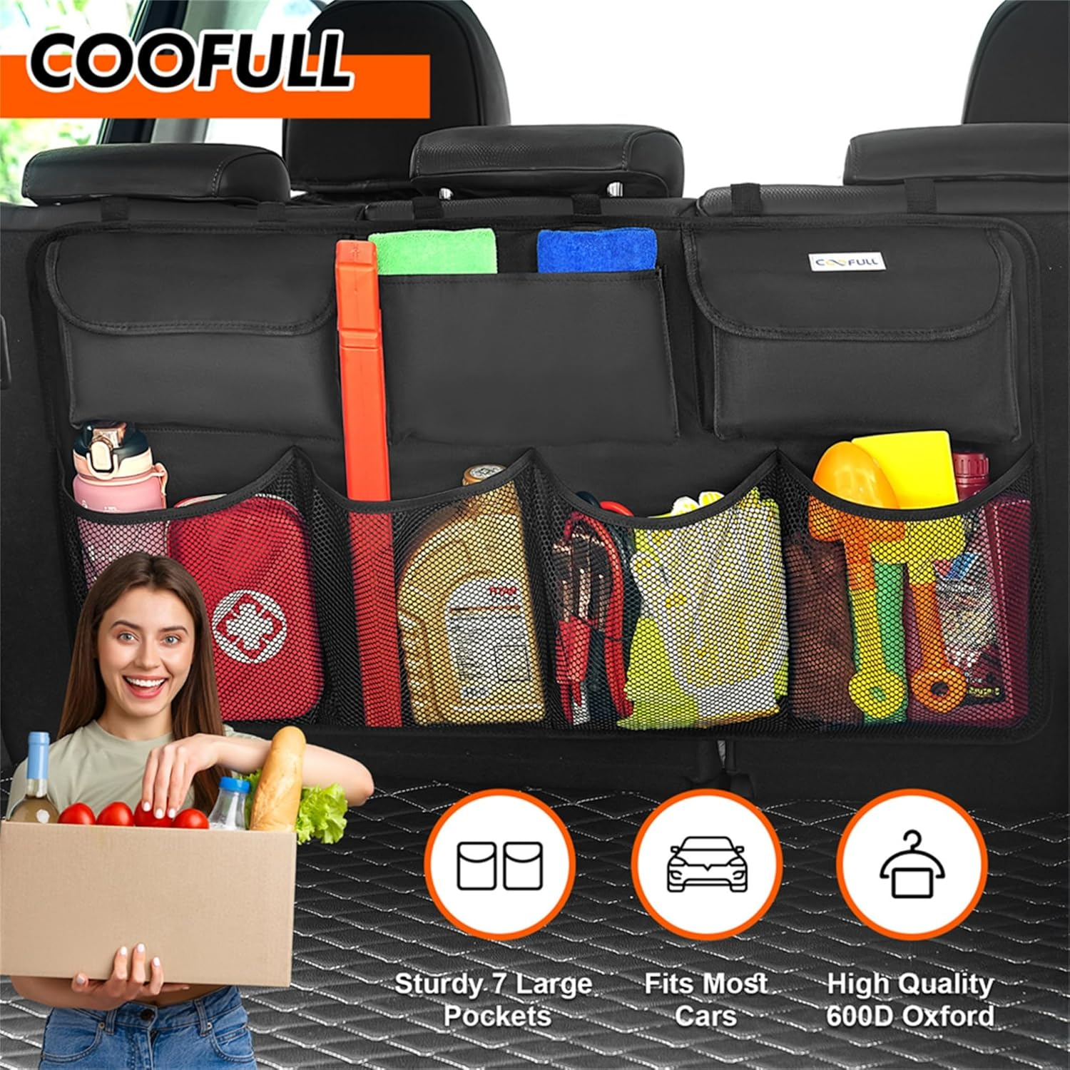 Upgraded Car Boot Organiser Waterproof Super Capacity Enlarged 7 Pockets Car Storage Organiser with Enhanced Hook Side Strips, Boot Tidy＆Clean image number 1