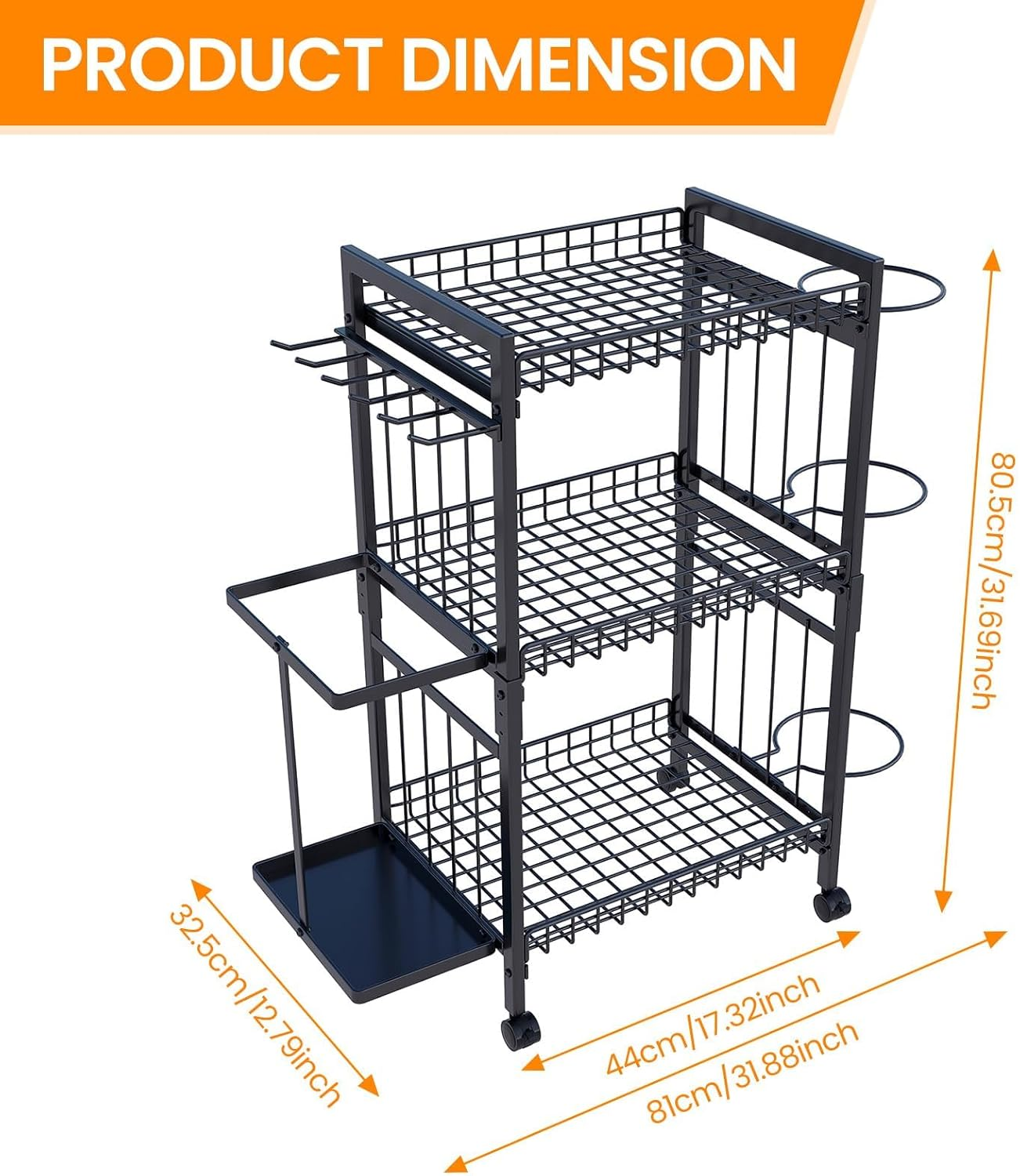 AILRINNI 3-Tier Yoga Rack - Large Capacity, Duty Home Gym, Large-Capacity Sturdy Yoga Mat Storage Rack, Waterproof & Rust-Resistant Fitness Rack, 360&deg; Swivel Wheels & Hooks, for Pilates/Home/Gym - Space-Saving image number 1