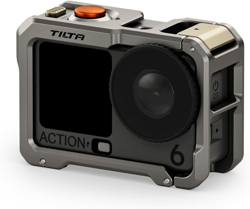 Tilta Full Camera Cage Compatible with DJI Osmo Action 6 | 1/4"-20 Thread with Locating Points | Cold Shoe Receiver | Button Extension | Battery Door & Card Slot Open Access | Black