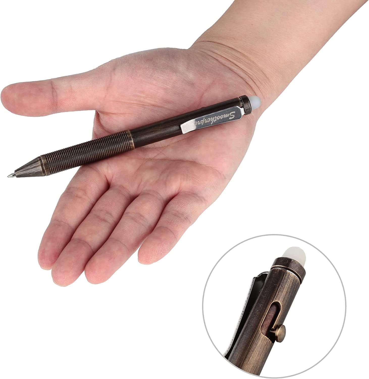 SMOOTHERPRO Erasable Solid Brass Ballpoint Pen Compatible with Pilot Frixion Refill for Office School EDC Color Natural(Ep02Gd) image number 5