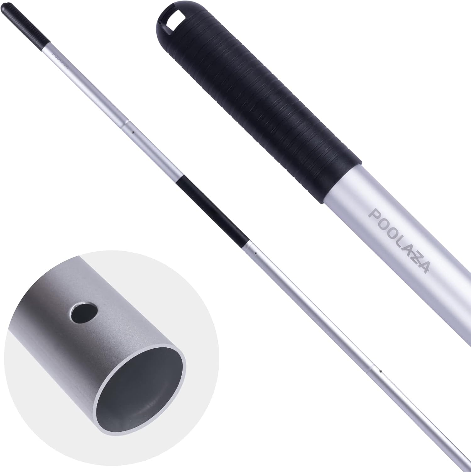 POOLAZA Pool Pole Dual-Handle, Anodized Aluminum Pool Skimmer Pole, Detachable & Telescopic Pool Pole up to 10.5 Ft, Portble Pool Poles for Cleaning Suitable for Pool Skimmer, Vacuum Head, Brush Etc.