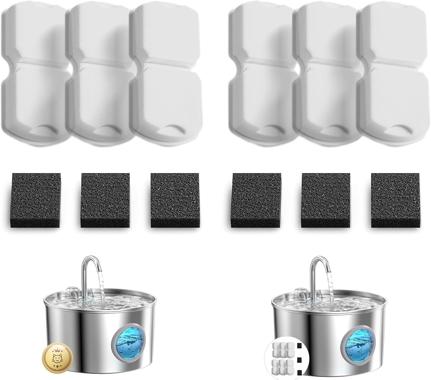 GIOTOHUN Cat Water Fountain Filter Replacement: 12 Filters - 6 Carbon & 6 Foam - Suitable for GIOTOHUN S11 Stainless Steel Cat Fountain image number 5