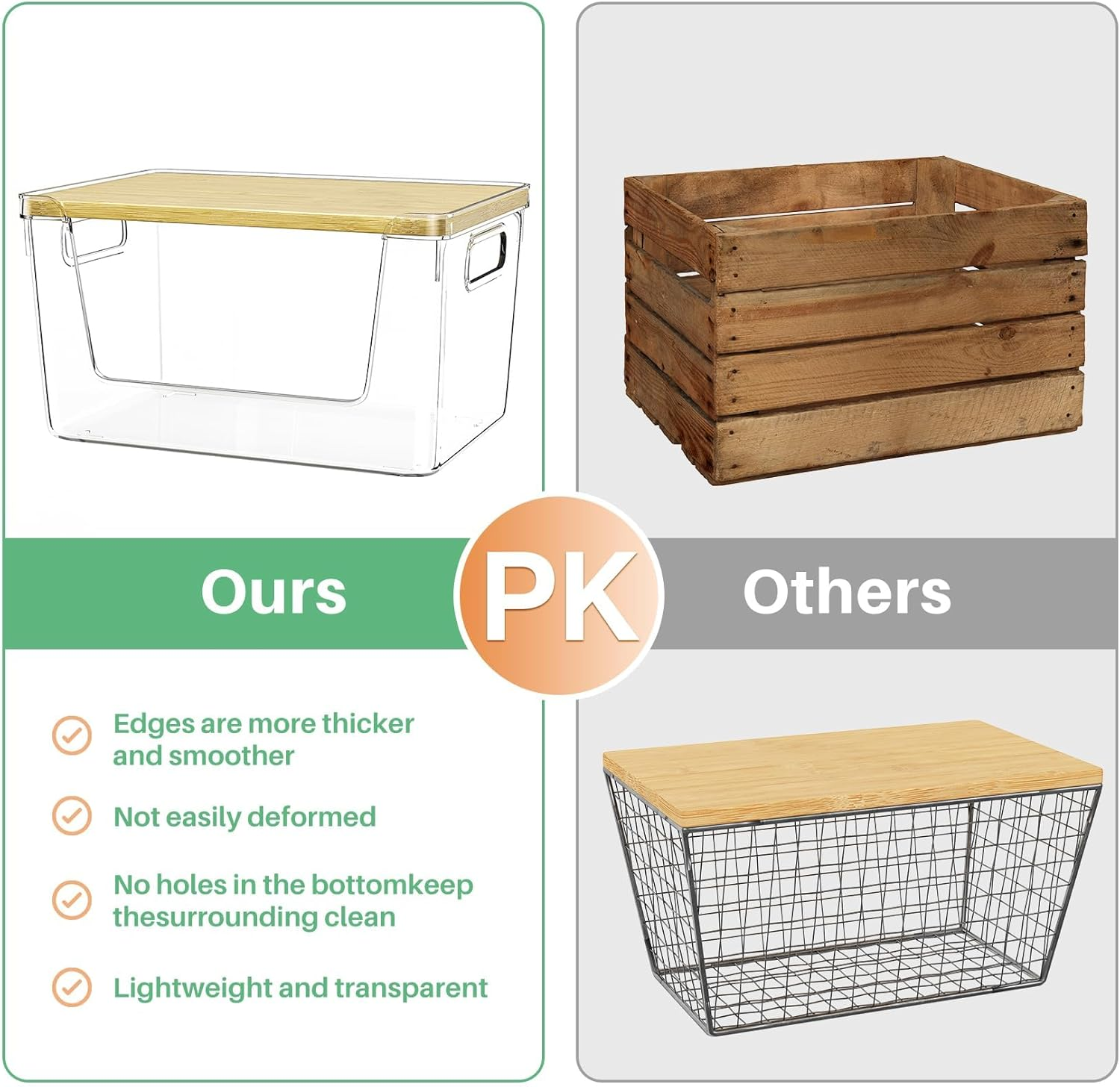 2 Set Pantry Organizer and Stackable Storage Kitchen,Sturdy and Durable Storage Basket for Potato, Onion, Garlic, Fruit, Vegetable, Produce, Clear Plastic Storage with Lid&Handle image number 4