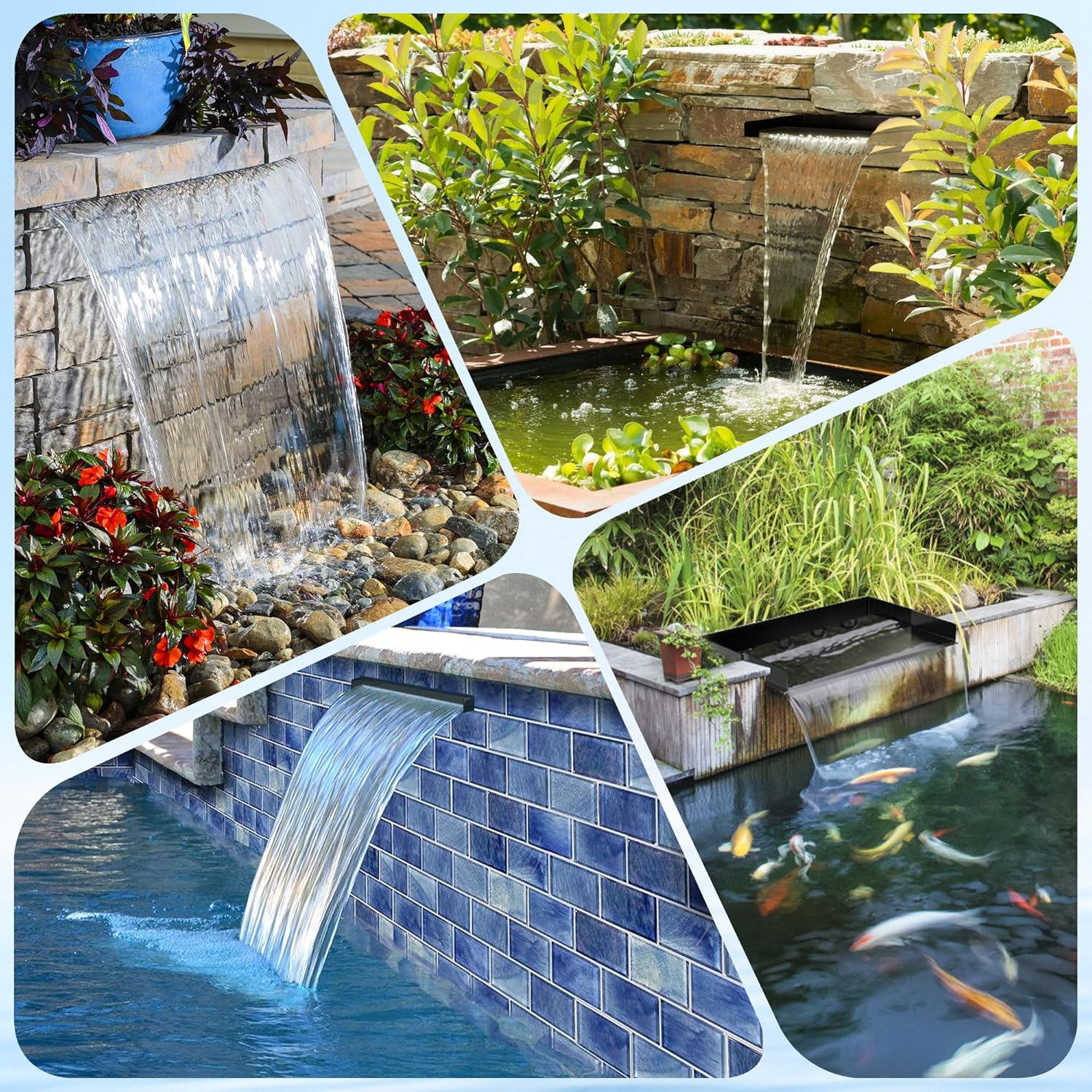 NFESOLAR Pond Waterfall Spillway Kit for Outdoor Pond up to 2000 Gallons, Includes 12.2" W Stainless Steel Pond Waterfall Box, 660GPH Ultra-Quiet Water Pump, 10FT Corrugated Tubing N4311
