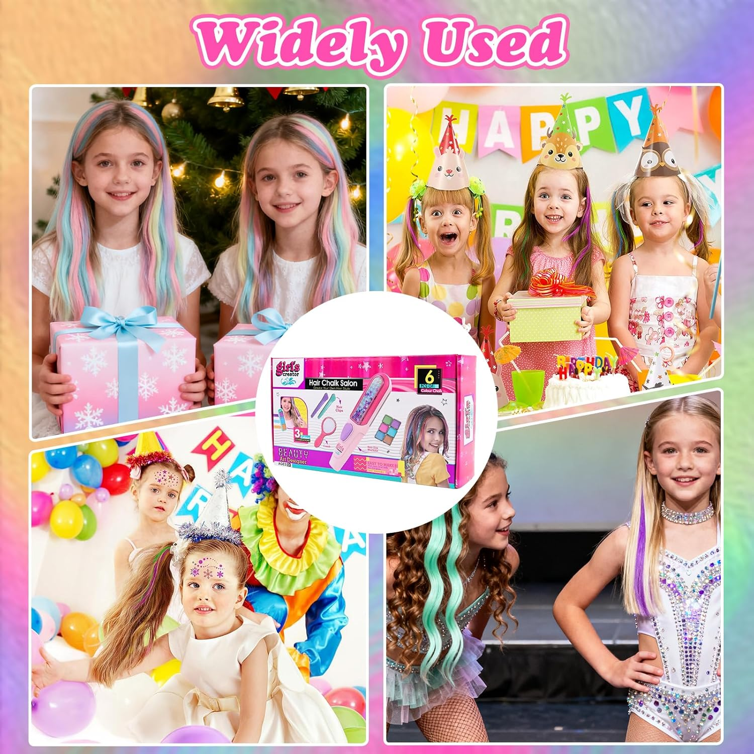 PIWOSGOL Hair Chalk for Girls Set, 6 Washable Colours Hair Chalk for Children with Hairpins, Combs and Hair Dye Pens, Creative Birthday Gift for Children 5 6 7 8 9 10 11 12 Years image number 5