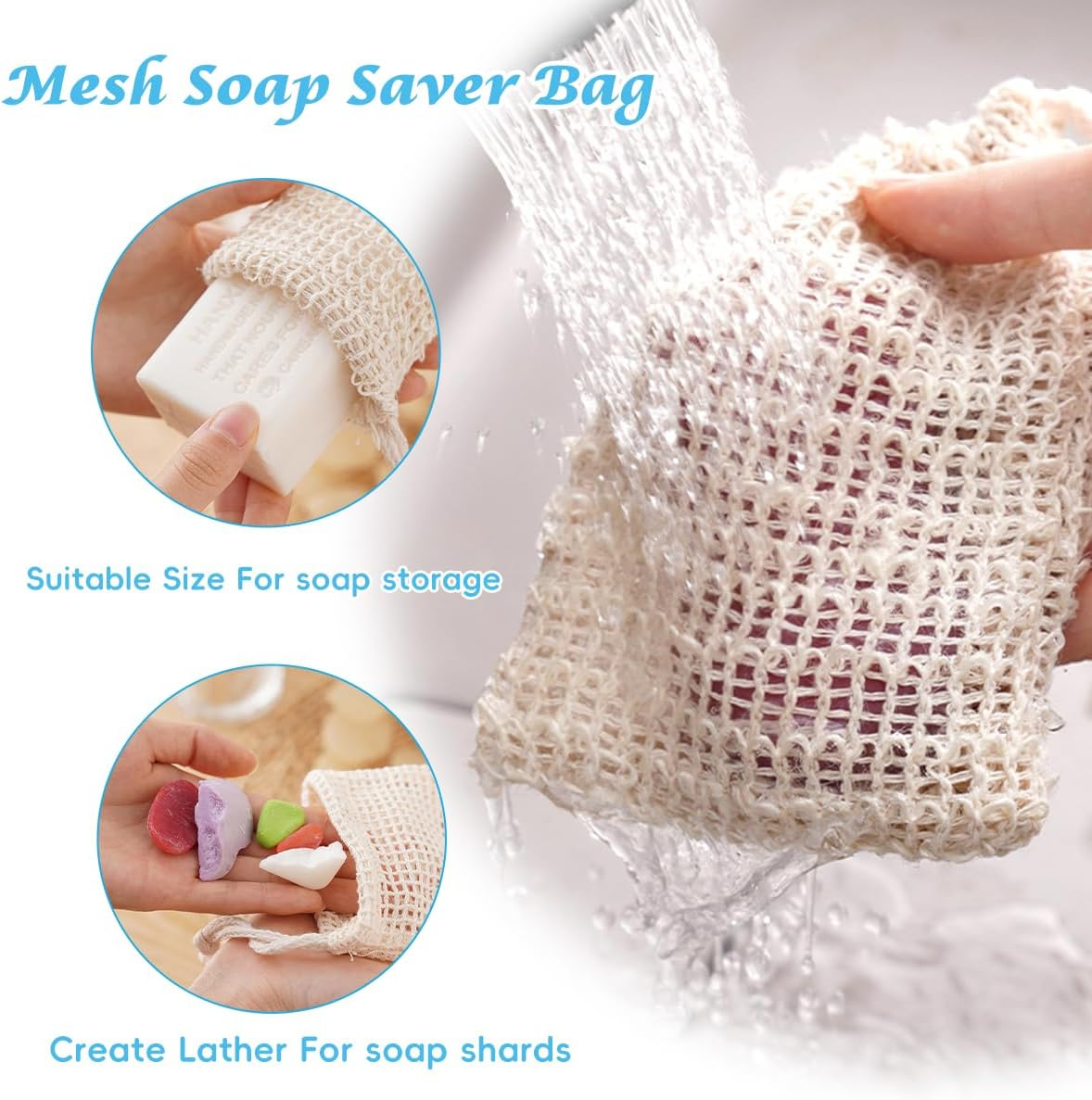 2Pcs Exfoliating Mesh Soap Saver Pouch Bag Sack, FHDUSRYO Handmade Soap Bubble Mesh Bags with Drawstring, Soap Bubble Mesh Net Bags for Face Washing, Body Cleansing image number 1