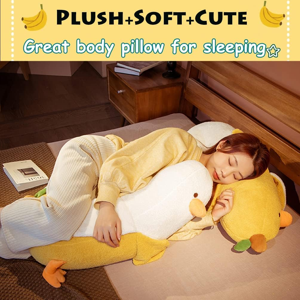 Banana Duck Plush Toy 19.6",Cute Plushies Banana Stuffed Animal,Duck Plushie Long Banana Duck Plush Pillow,Funny Hugging Pillow Sleeping Cushion Soft Gifts for Boys Girls Birthday Christmas(White) image number 1