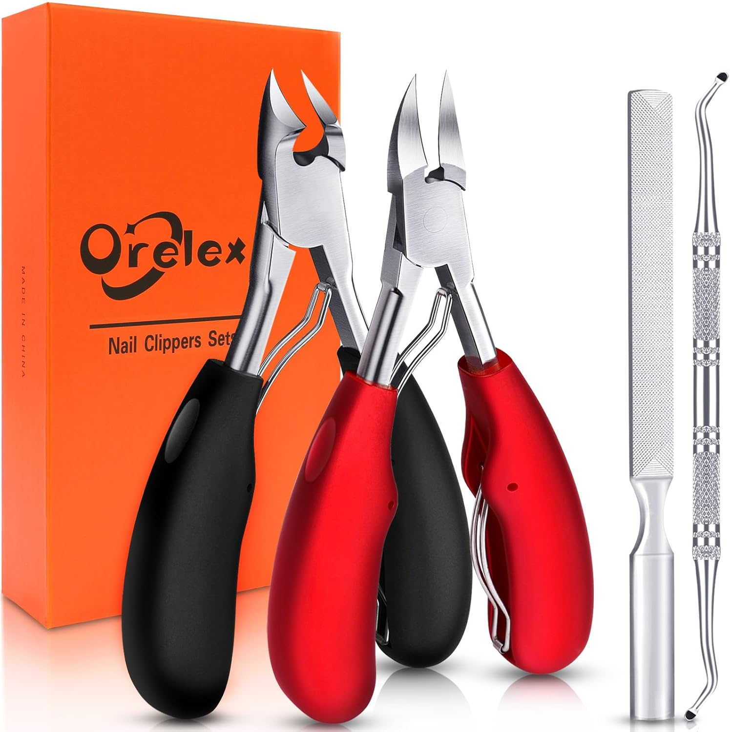 Orelex Toenail Clippers for Seniors Thick Toenails, Toe Nail Clippers Set for Ingrown Toenail, Men and Adults, Elderly, Professional, Super Sharp Curved Blade Grooming Tool, Predicure