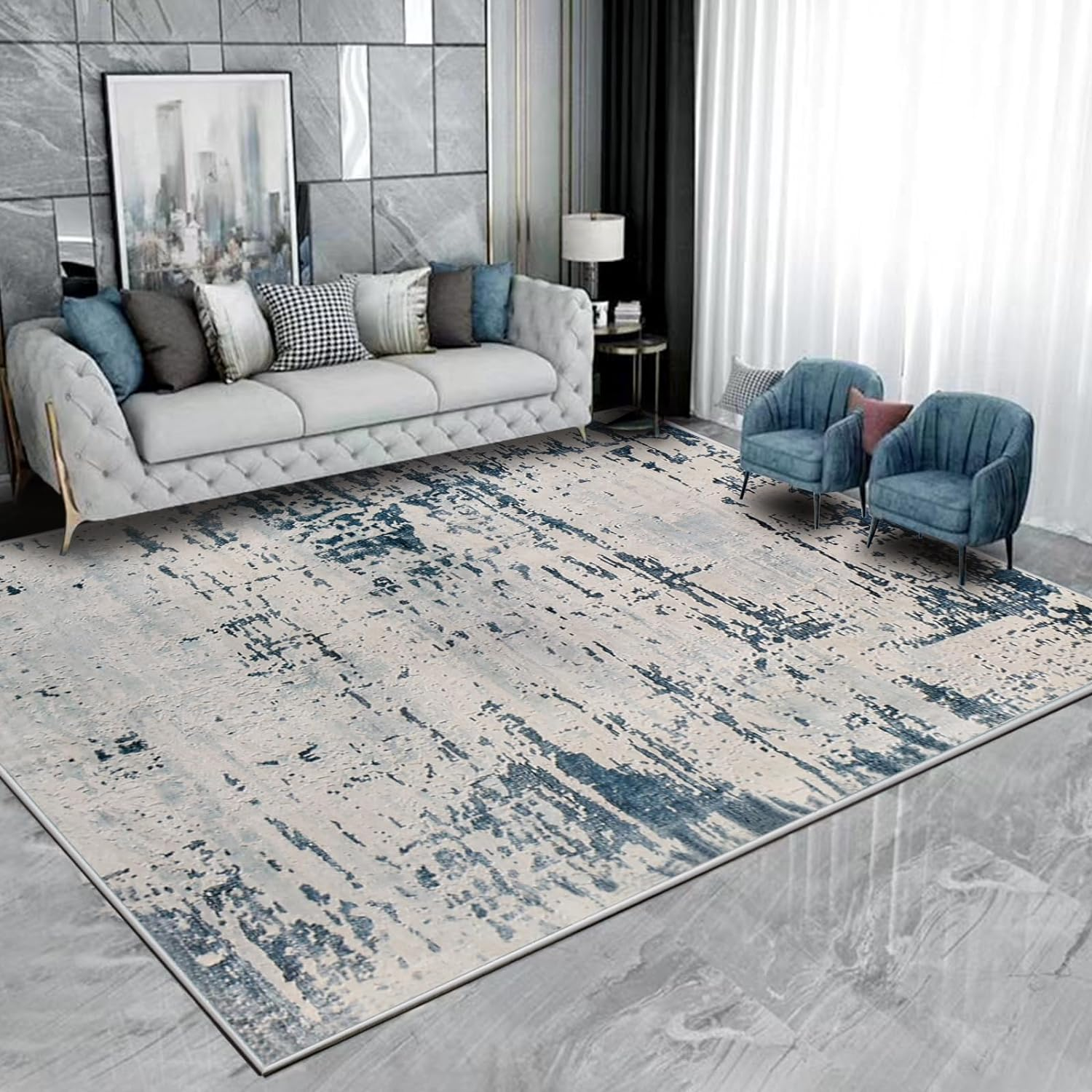 Asiinnsy Mordern Abstract Rug Soft Washable Carpet Non-Slip Area Rug for Living Room Bedroom Indoor Home Decor Medium Pile Floor Mat (Abstract Blue, 120 * 160Cm)