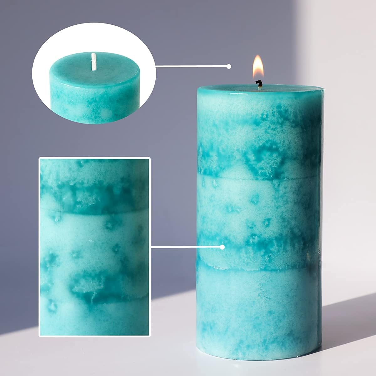 FLAVCHARM Pillar Scented Candles, Ocean Breeze, 3 Pack Teal 3X6 Inch Long-Lasting Clean Burning, Turquoise for Home D&eacute;cor, Bathroom, Wedding Decorations image number 1