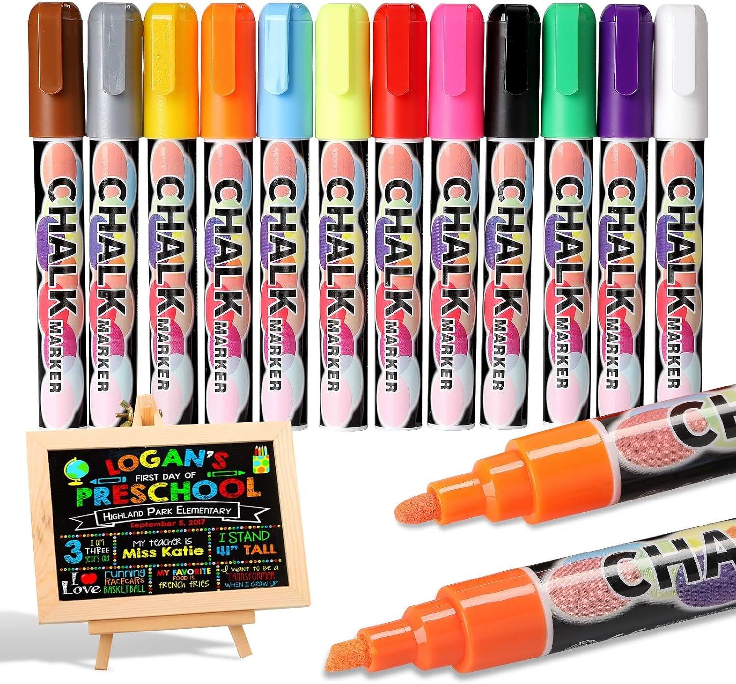 12 Colors Liquid Erasable Chalk Markers Pens - Washable & Wet Erase Neon Makers for Blackboard, Chalkboard Signs, Glass Window, Graduation Celebration School Kids Art for Cars