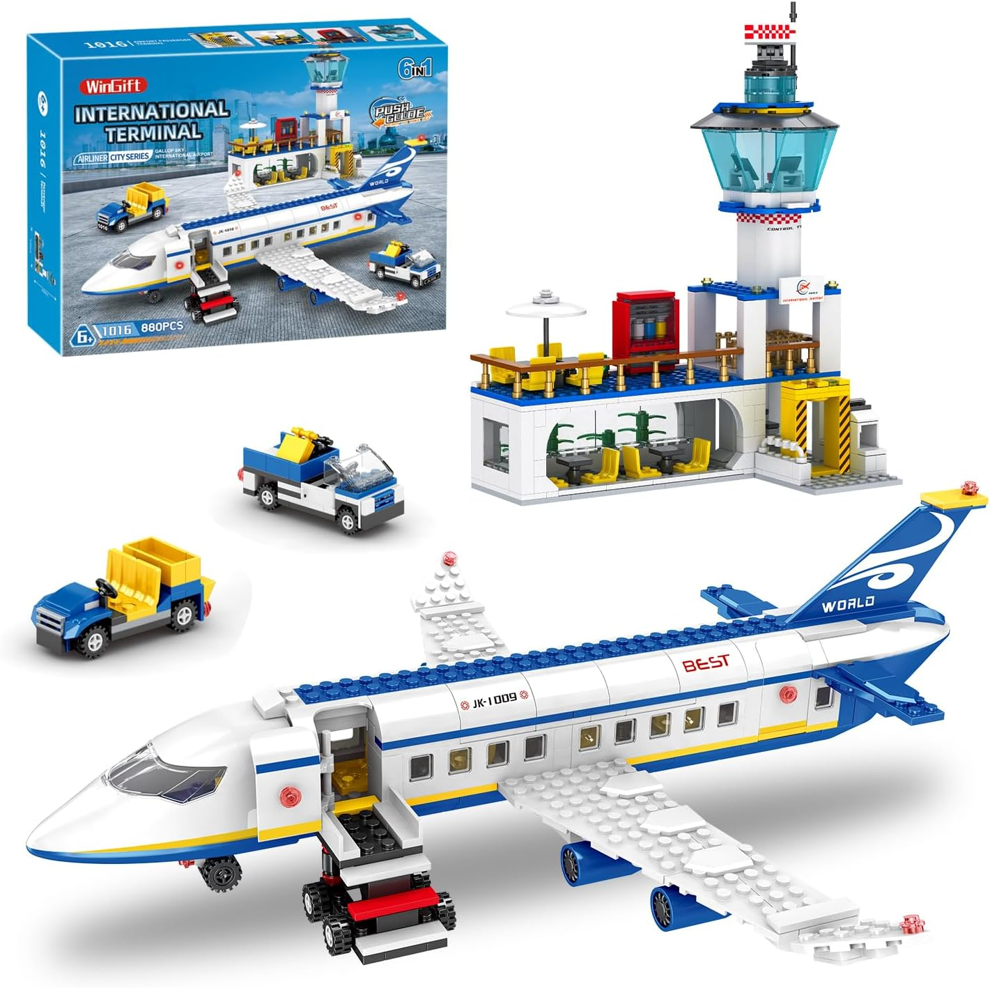 838 Piece Airport Passenger Terminal Building Blocks Set-6In1 Airplane Building Blocks Toy, Creative Building Projectswith Shuttle Bus,Baggage Truck, Top STEM Toy for Boy and Girl Ages 6 7 8+ image number 5