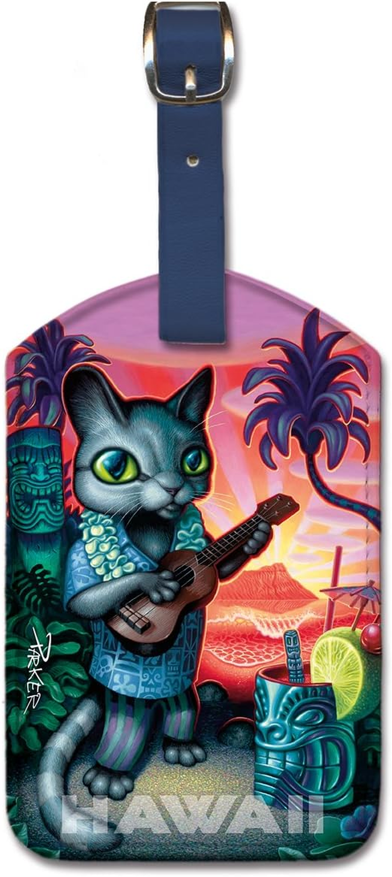 Leatherette Vintage Art Luggage Tag - Tiki Cat by Brad Parker image number 2