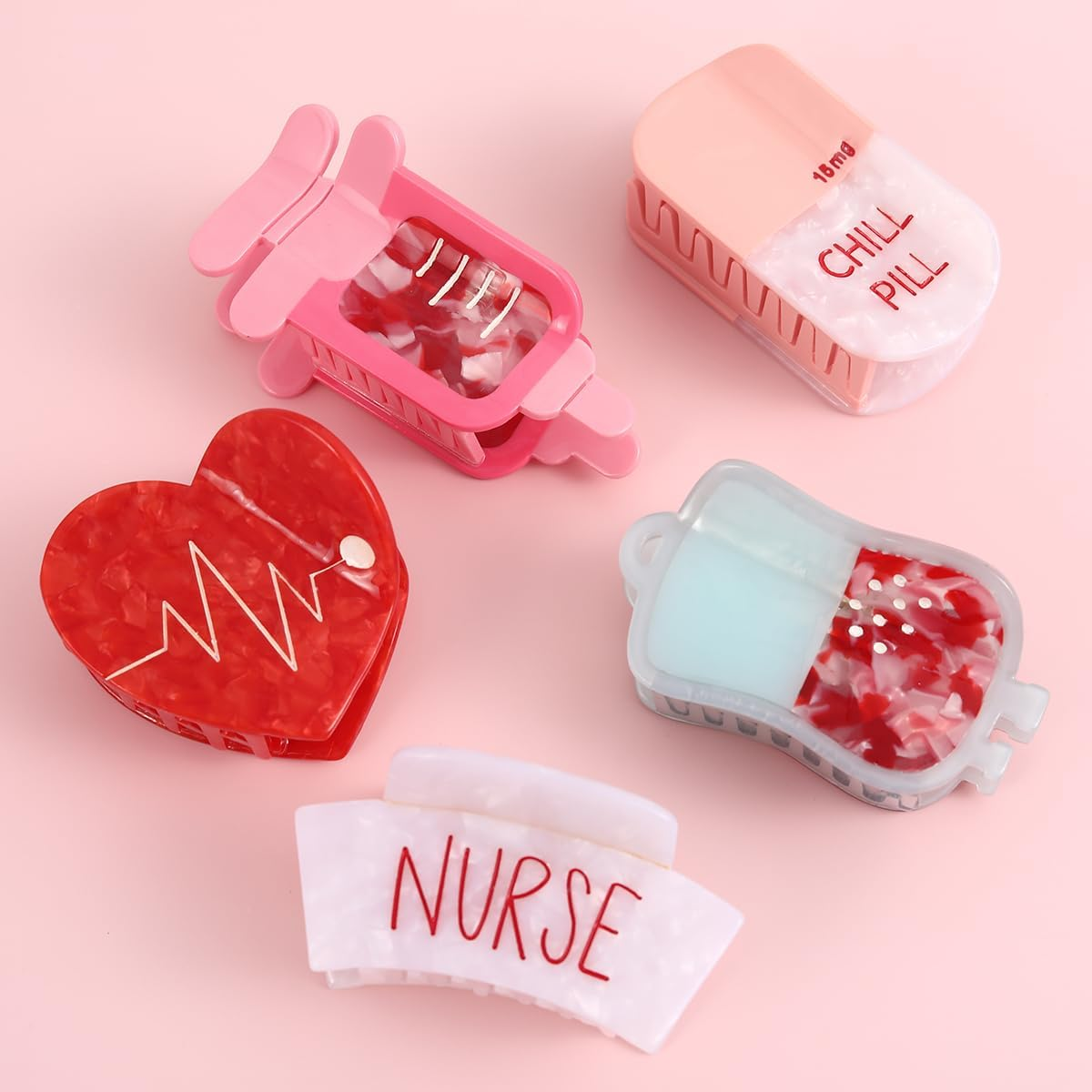 PERSONFUN Chill Pill Hair Claw Clip | 15Mg Pink Capsule Acetate Hair Clip | Fun Relaxation Theme Hair Accessory | Cute Novelty Gift for Women, Pharmacists, Students image number 3