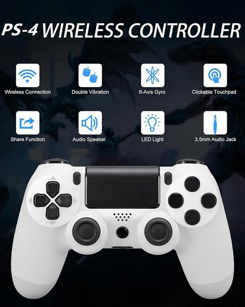Wireless Controller for P-S4,Compatible with P-S4/Pro/Slim/Pc Bluetooth Controller,Dual Vibration,Touch Panel, 3.5Mm Audio Jack,Six-Axis Joystick,White,2Pcs image number 4