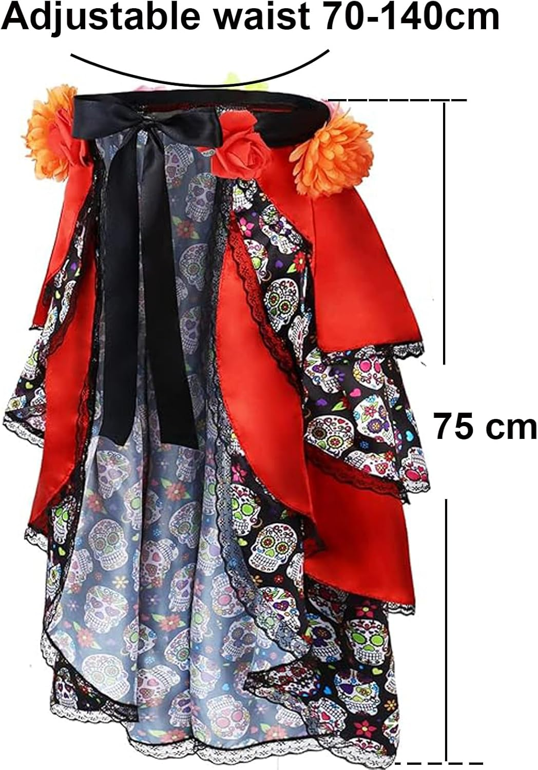 Day of the Dead Costume Adult Halloween Costumes for Women with Flower Headpiece and Fishnet Stocking image number 4