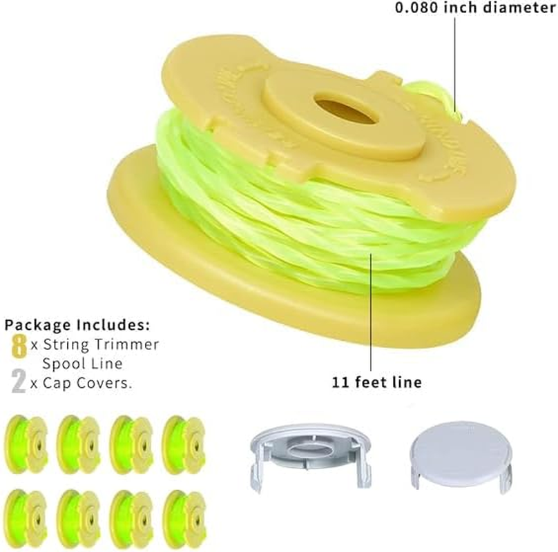 WEZCHUGHAOL String Trimmer Spool Replacement, 0.080 Inch Line, 11 Ft, 8 Spools with 2 Caps, Compatible with Ryobi One+ 18V, 24V, 40V Trimmers image number 5