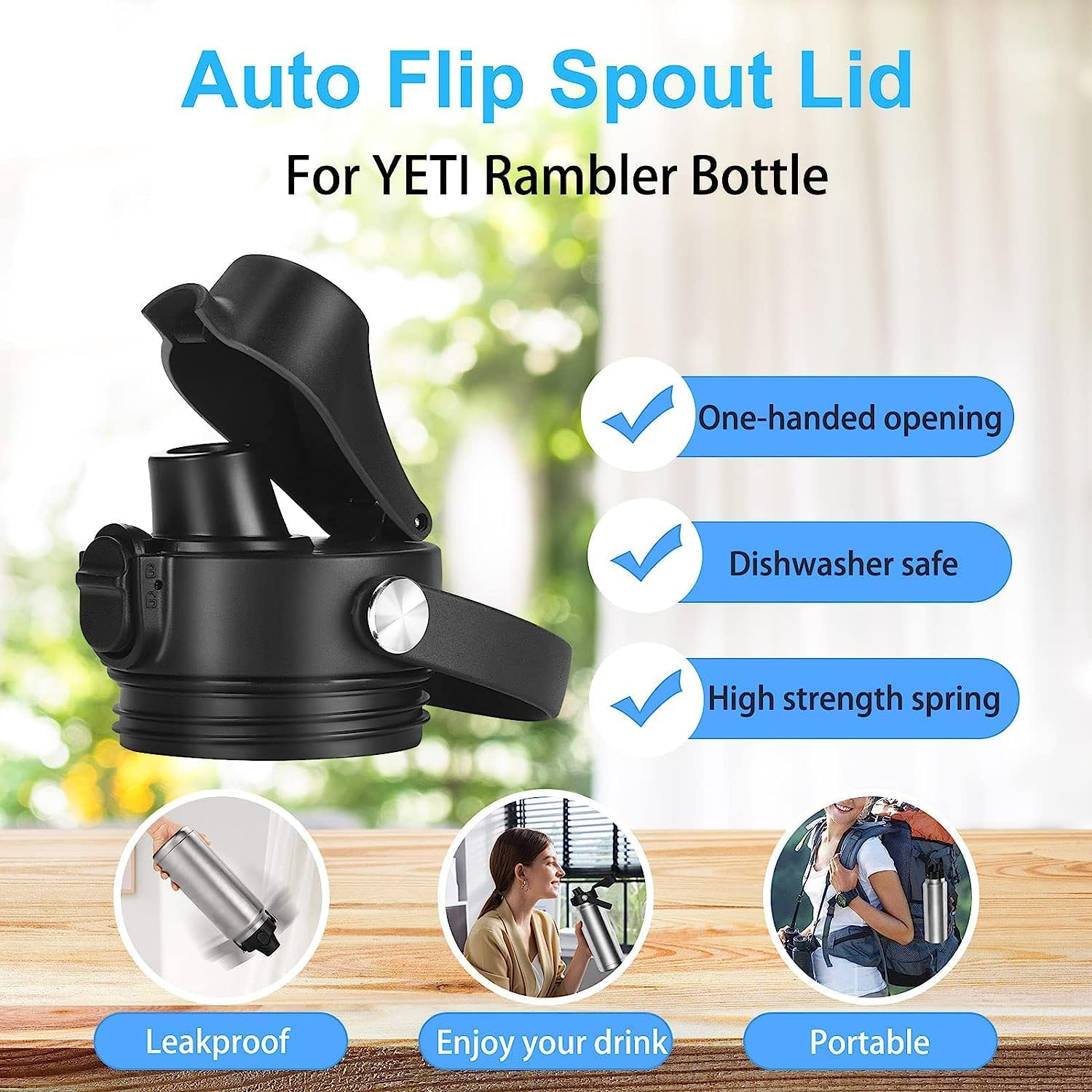 XACIOA Spout Lid Compatible with Yeti Rambler Bottle,Replacement Top Lid for Yeti Rambler 18 26 36 64 Oz,Lid with Straw and Chug Cap with Push Bottom,Water Bottle Flask Cover Accessories (Black-Black) image number 6