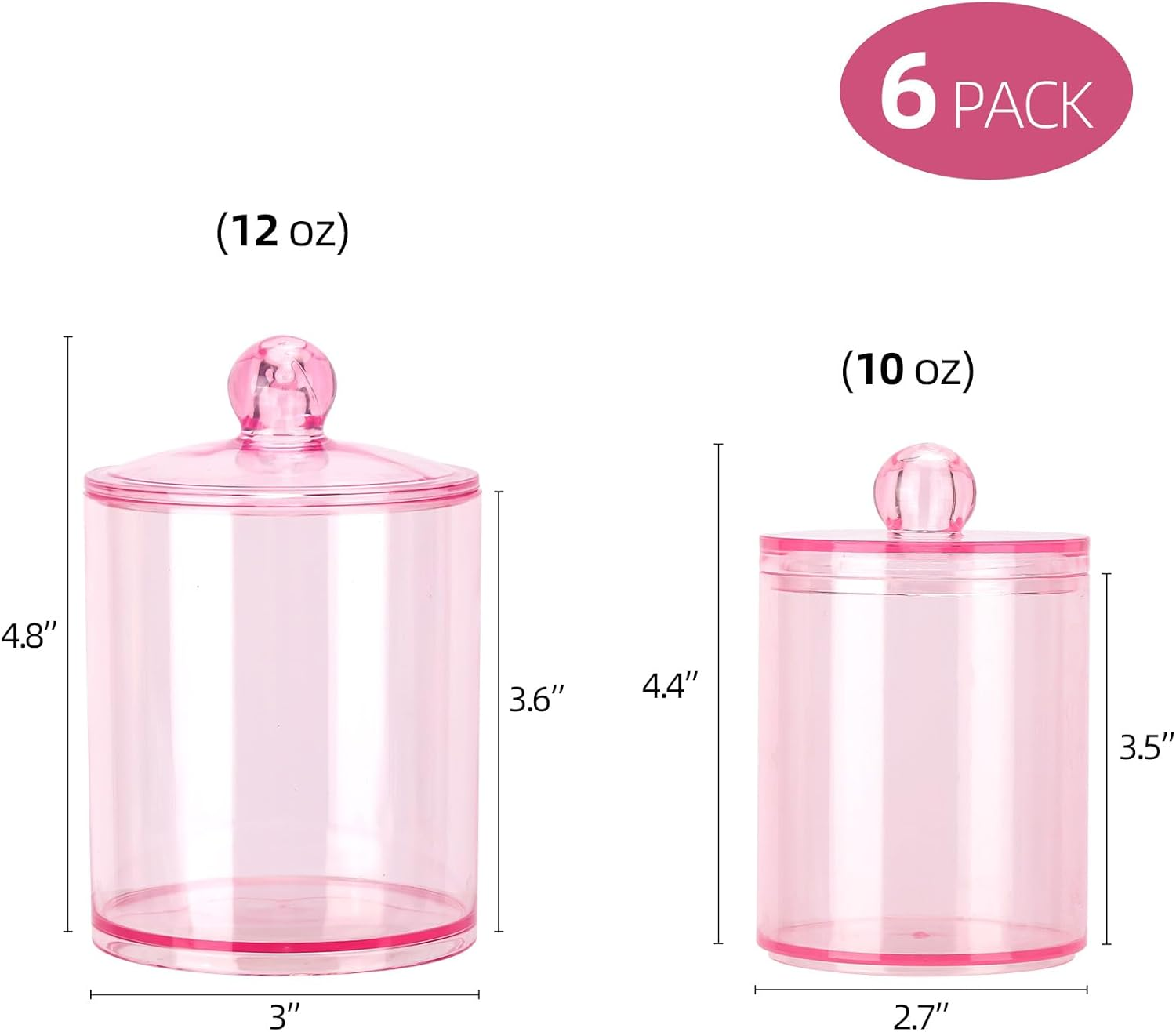 Tbestmax 6 Pack Qtip Holder - 12 Oz, 10 Oz Bathroom Organizer and Storage Containers, Plastic Apothecary Jars with Lids for Cotton Ball, Cotton Swab, Floss, Pink image number 5