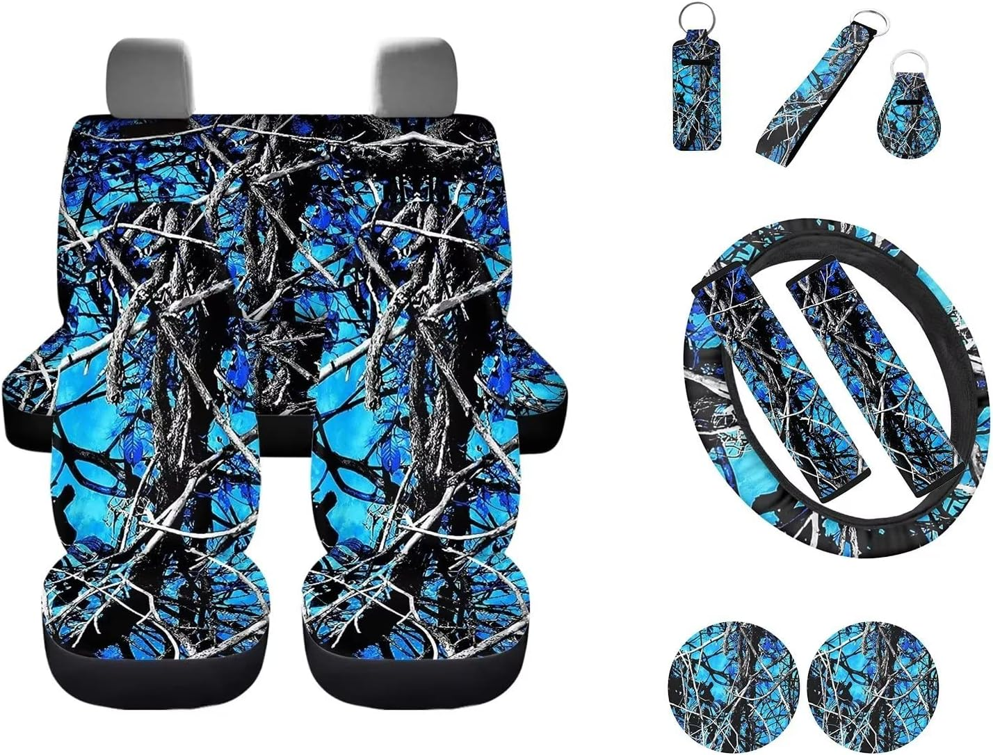 Wideasale Mexican Blanket Serape Stripe Pattern Colorful 12 Pcs Set Car Accessories Universal Fit Full Seat Cover+Steering Wheel Covers+Keychain+Lipstick Holder+Coaster Auto Interior Protector