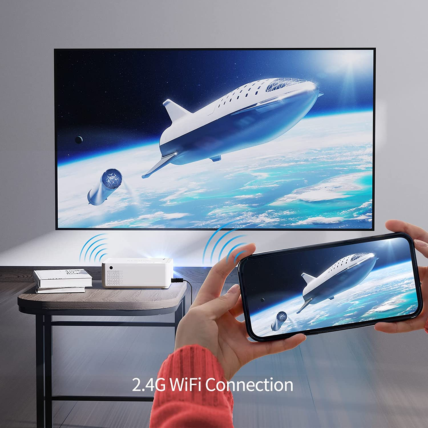 Wifi Mini Projector, WEWATCH 8500 Lumens Movie Projector, 1080P Full HD, 260" Projection Size, Portable Video Projector for Outdoor Use, Compatible with TV Stick, HDMI, USB, Ios Android Phone image number 3