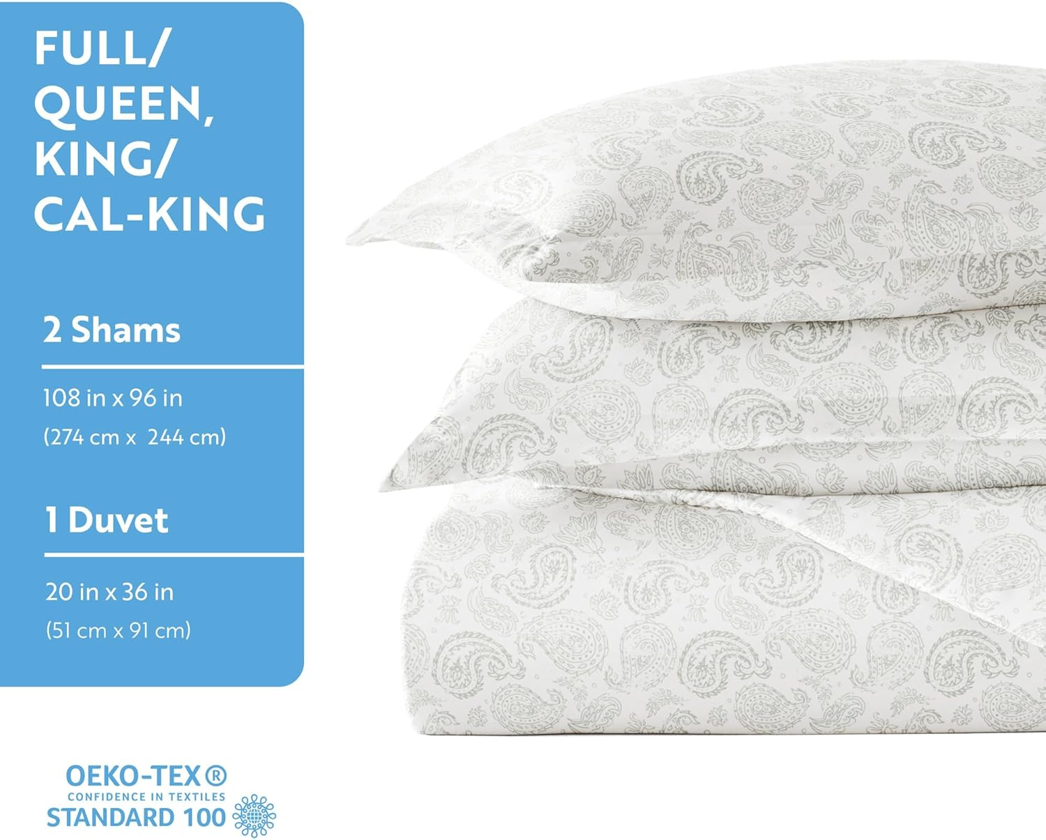 Ienjoy Home 3 Piece Coarse Paisley Patterned Home Collection Premium Ultra Soft Duvet Set, Twin, Light Gray