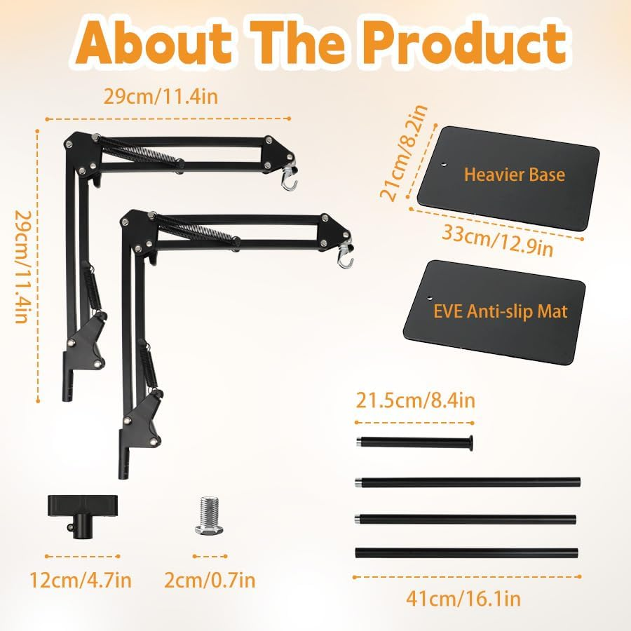 Dual Reptile Lamp Stand, Grow Light Stand with Two Flexible Brackets, Heat Lamp Metal Bracket Floor Light Holder and Light Fixture for Reptile Terrarium image number 6