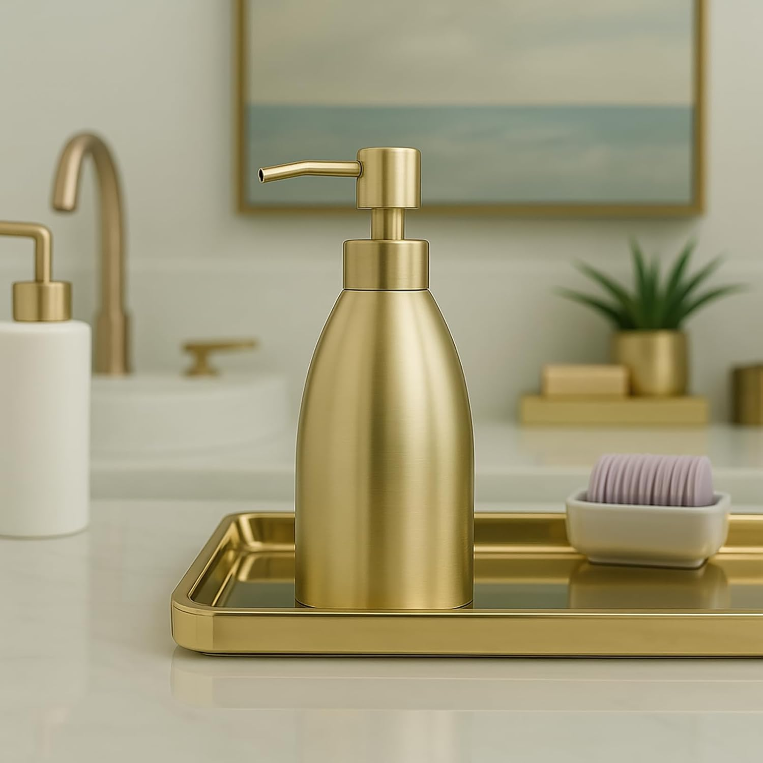 Emarful 304 Stainless Steel Soap Dispenser 16Oz Rust-Proof Liquid Soap Pump Bottle for Kitchen or Bathroom Countertop Hand Dish Lotion Leak-Proof (Gold) - Brushed Nickel image number 3