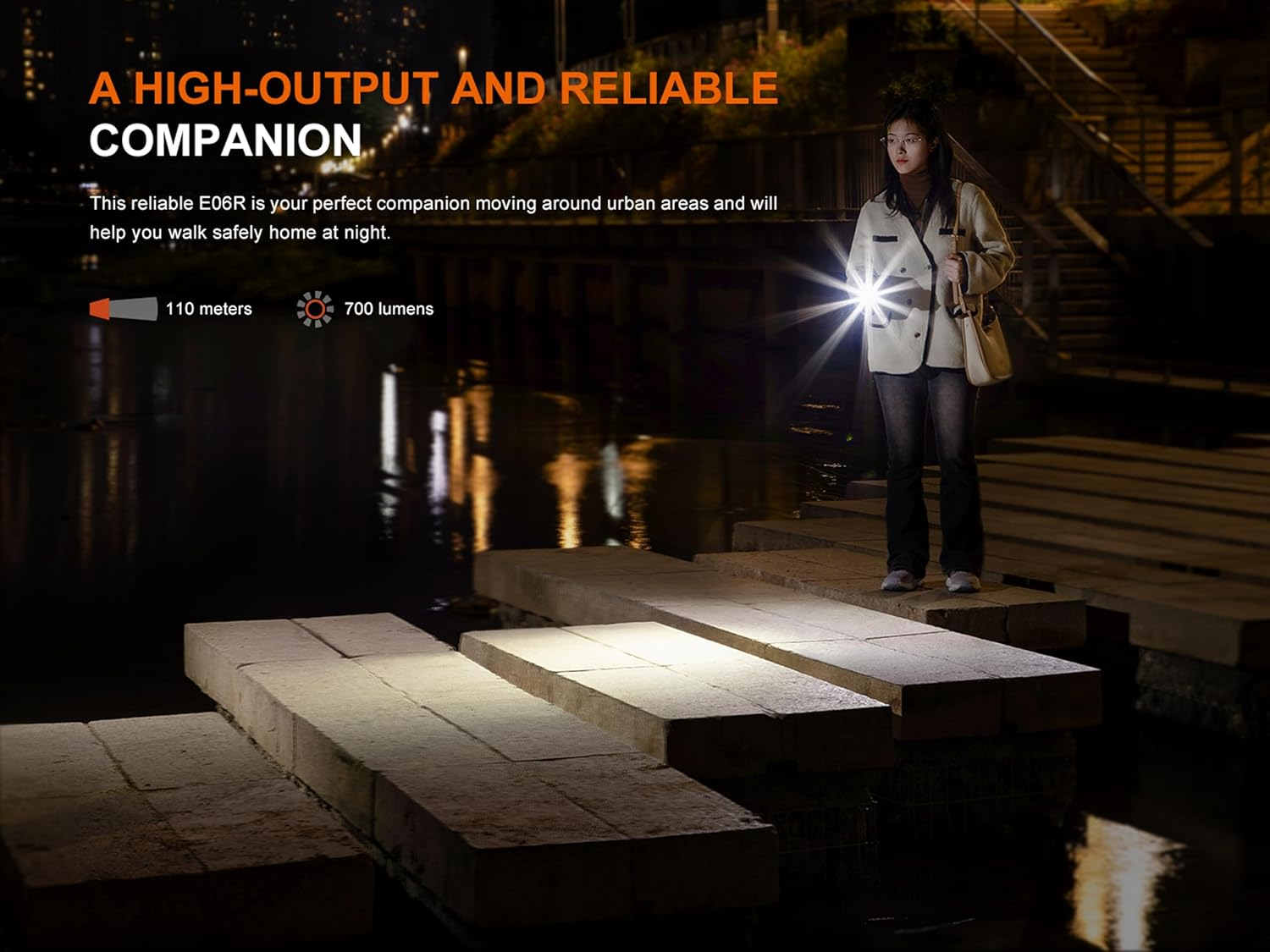 Fenix E06R Rechargeable EDC Flashlight - Aluminum LED Light - 700 Lumens & 110M Beam - Waterproof & 60 Hrs Working -Four Brightness Levels - Security Torch for Camping & Outdoor Adventures - Gray image number 5