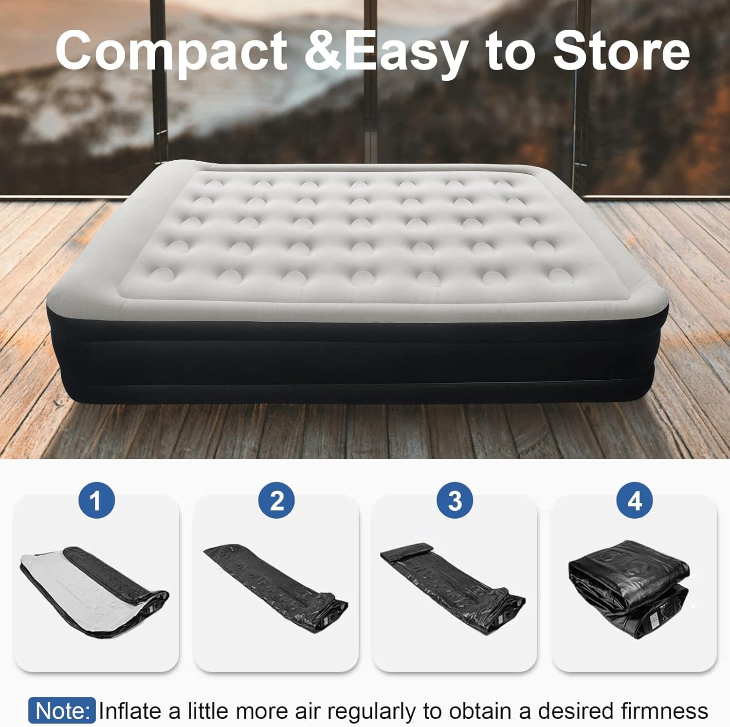 Queen Size Air Bed, Inflatable Bed with Built-In Pump, 3 Mins Quick Self-Inflation/Deflation Air Mattress, Blow up Bed for Home Portable Camping Travel 203 * 157 * 47Cm 300Kg MAX image number 6