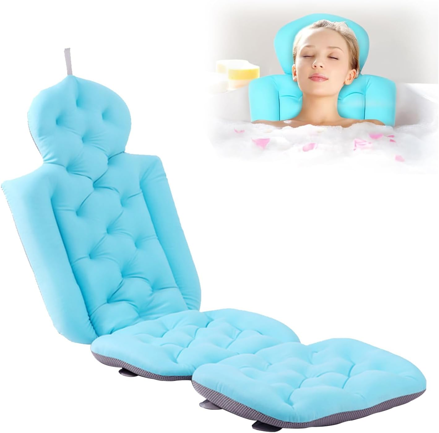 Cozioz Luxury Ocean Blue Full Body Bath Pillow for Headrest, Neck, and Back Support, Thick Bathtub Cushion for Ultimate Comfort