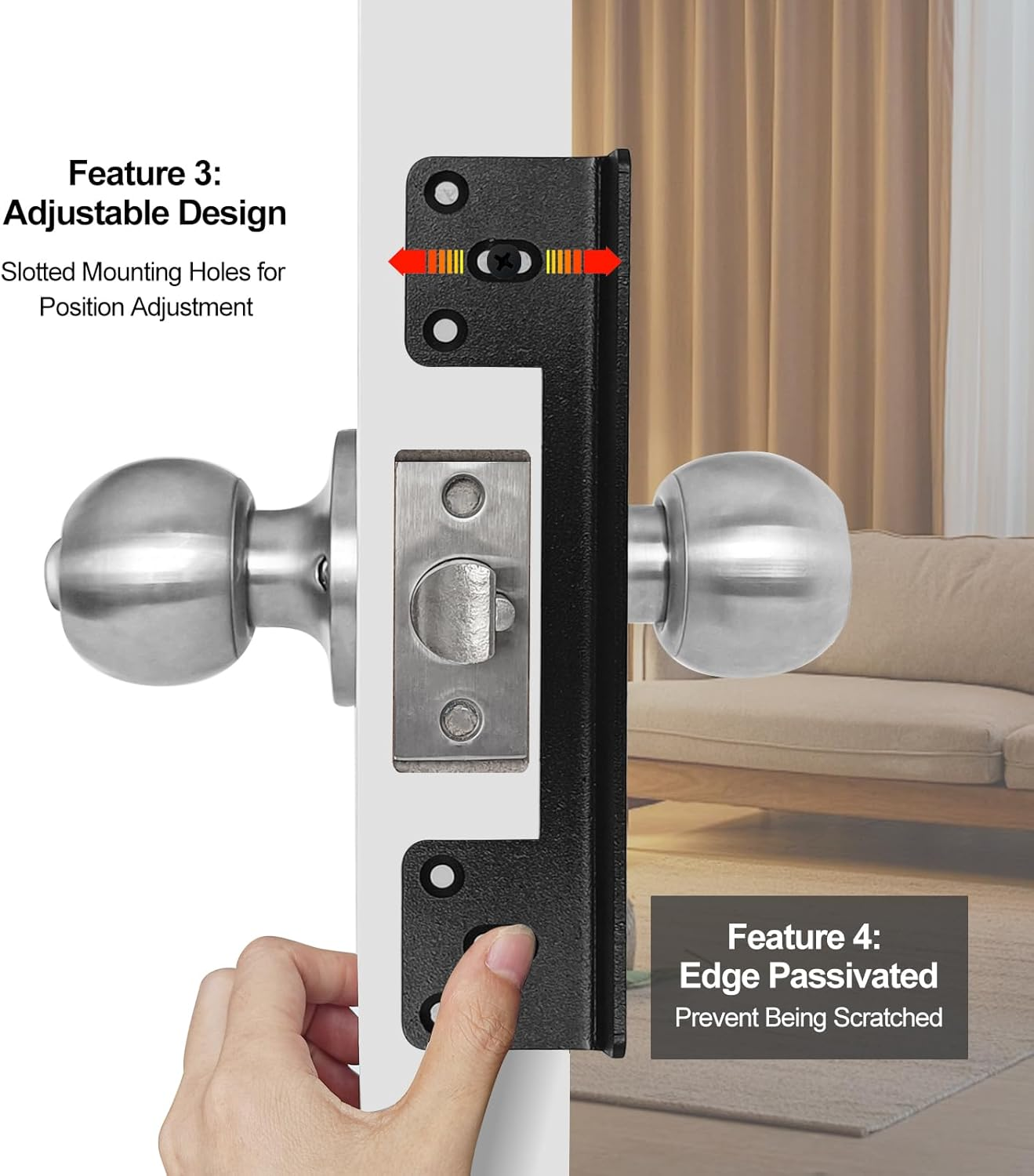 MOSECYOU Door Latch Guard Plate 7&rdquo; with 1&rdquo; Offset Cover, Outswing Door Security Protector Shield, Heavy Duty Version, Door Knob/Deadbolt Latch Protector Plate (1 Pack) image number 1