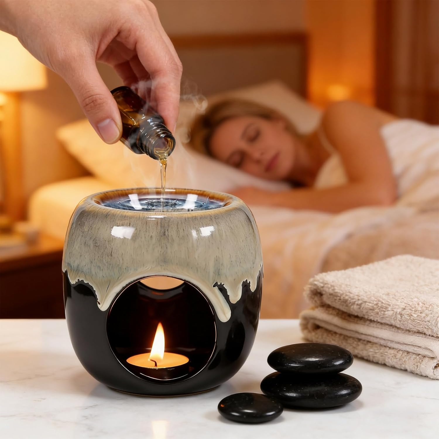 Sudatong Oil Burner for Essential Oils, Tea Light, Fragrance Light Lamp for Fragrance Oil and Wax Warmer, Ceramic Aroma Lamp for Essential Oils (Blue) image number 5