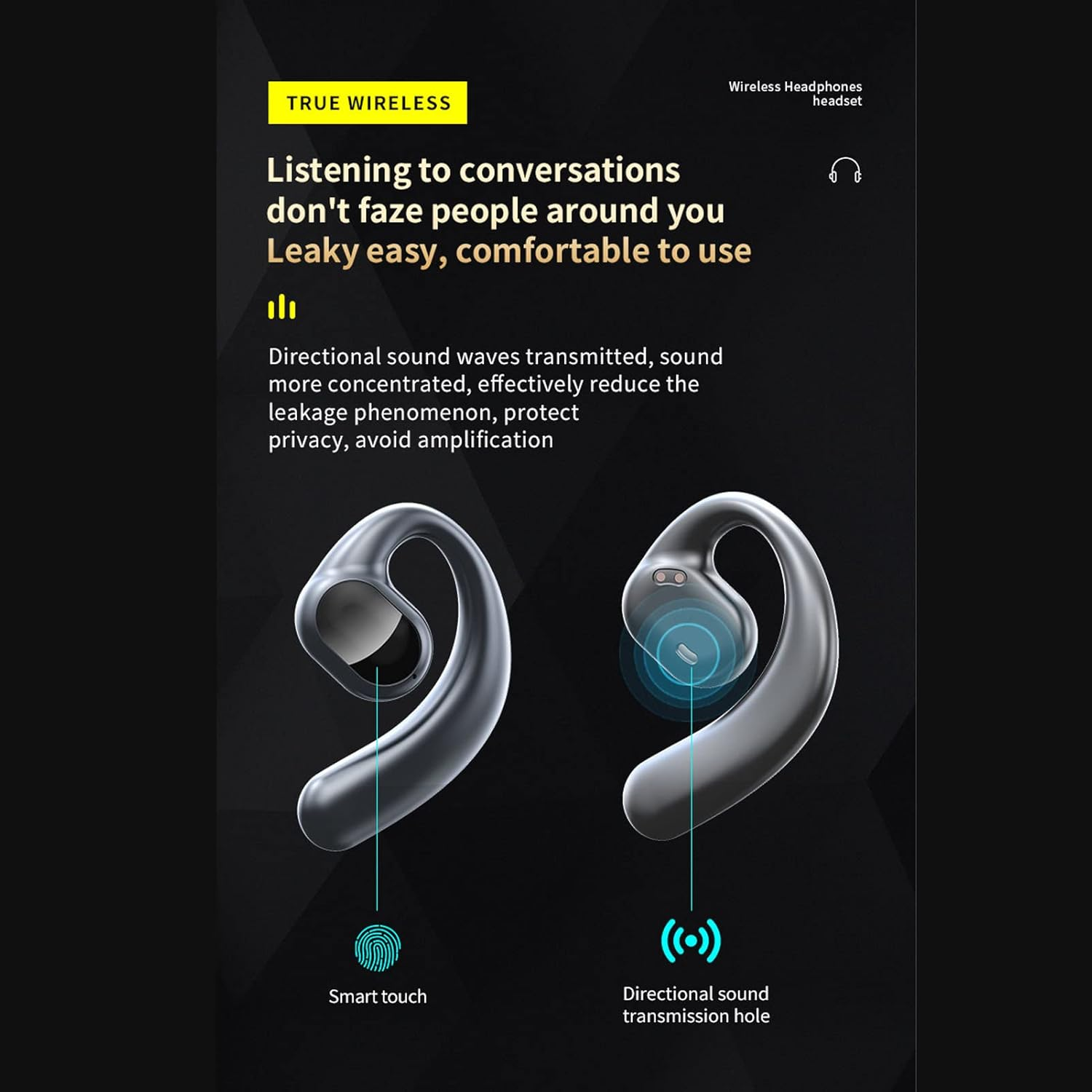 Haofy Wireless Earbuds, Ergonomic Bone Conduction Earbuds with Heavy Bass, IPX7 Waterproof, 5.3, Great for Sports and Outdoors image number 1