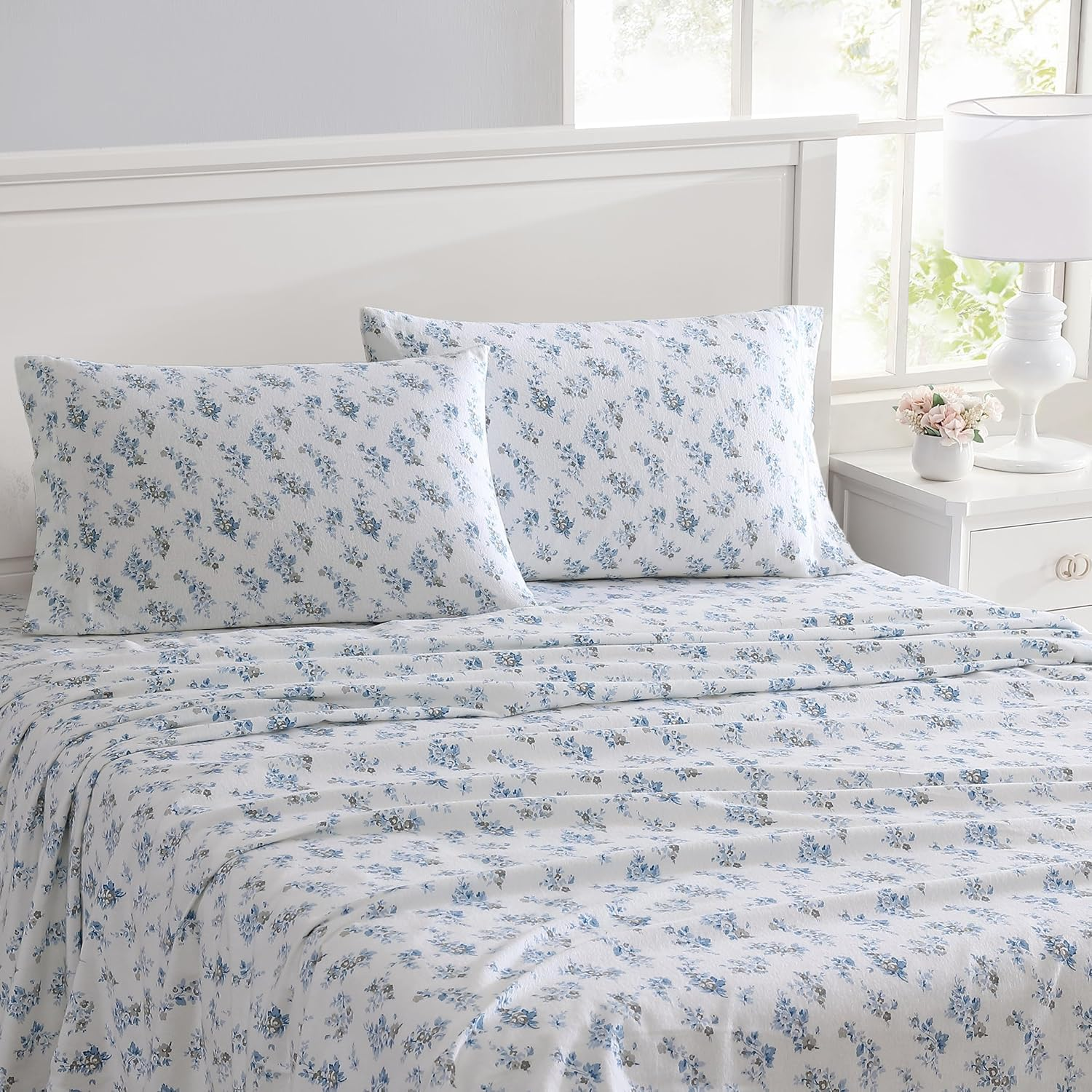 Laura Ashley - Twin Sheets, Cotton Flannel Bedding Set, Brushed for Extra Softness & Comfort (Audrey Grey, Twin) image number 5