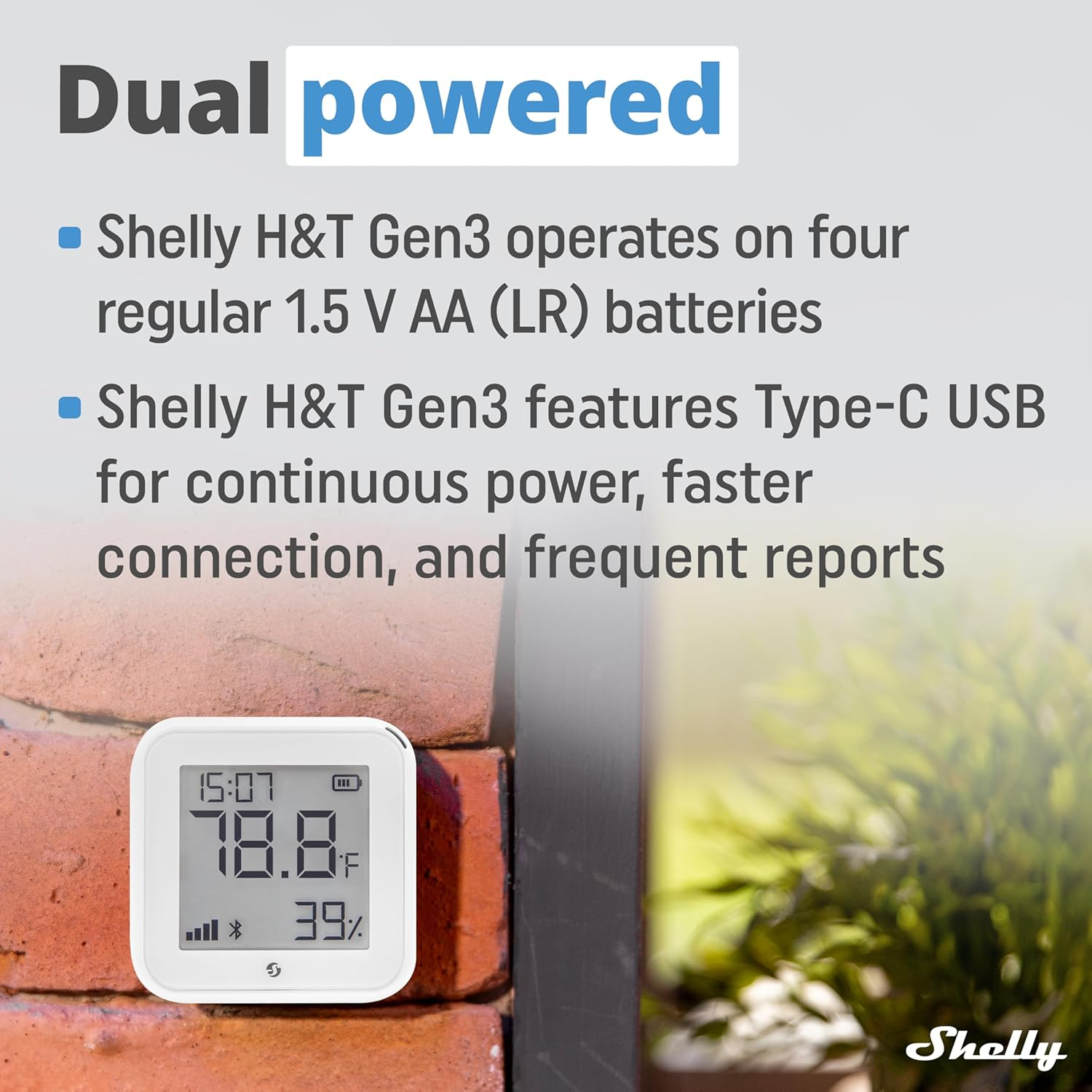 Shelly H&T Gen 3 White Wi-Fi and Bluetooth Temperature & Humidity Sensor Home Automation No Hub Required Long Battery Life Wall Mountable