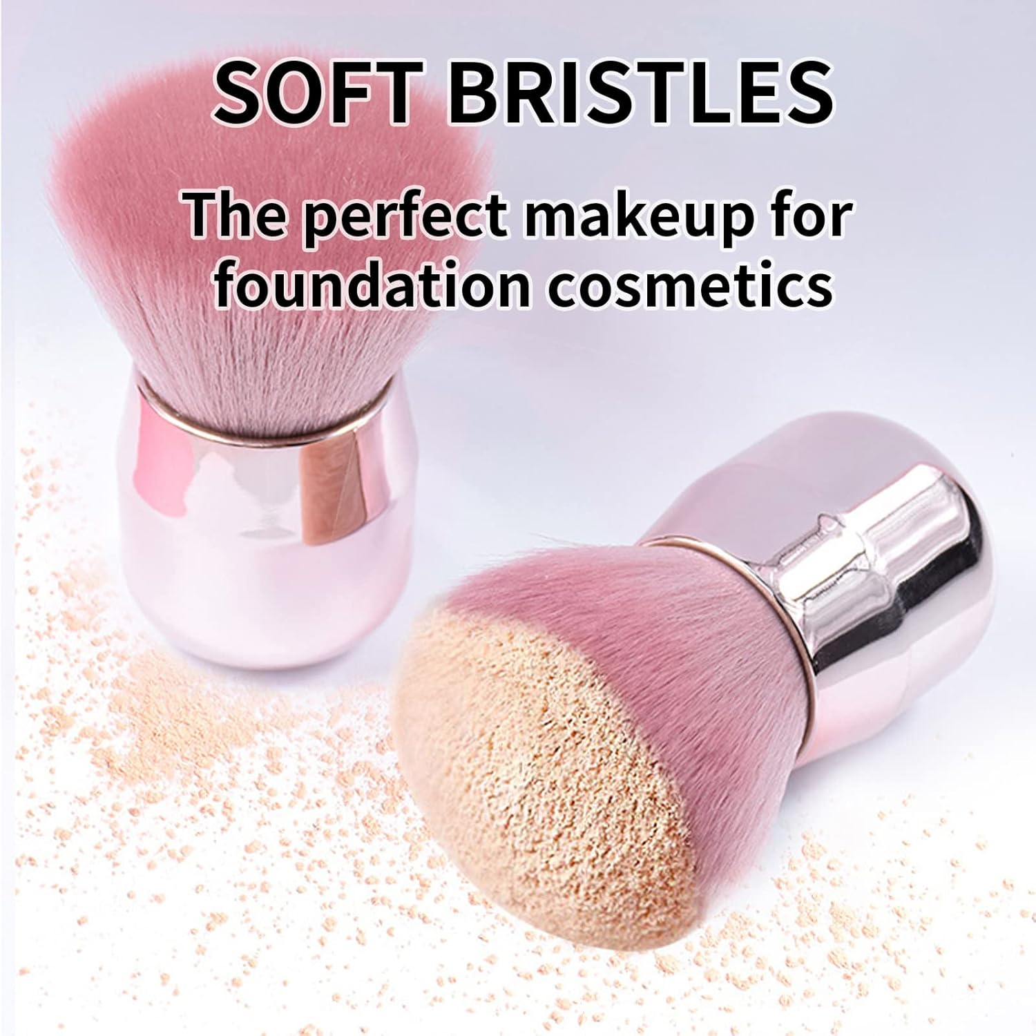 YAFIYGI Loose Powder Brush Large Pink Powder Foundation Brush Flat Arched Perfect for Blending Liquid,Concealer, Powder,Buffing and Flawless Cream image number 6