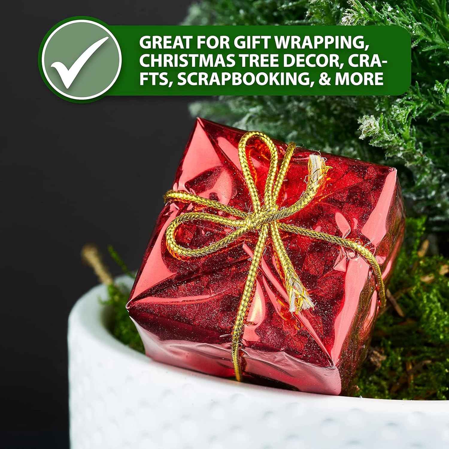 110 Yards 1.5Mm Metallic String Twine - Premium Decorative Gold Cord for Baking, Crafts, DIY Tags, Gift Wrapping, Ornaments Hanging, Christmas Decorations, Wedding & Party Decor (Gold) image number 5