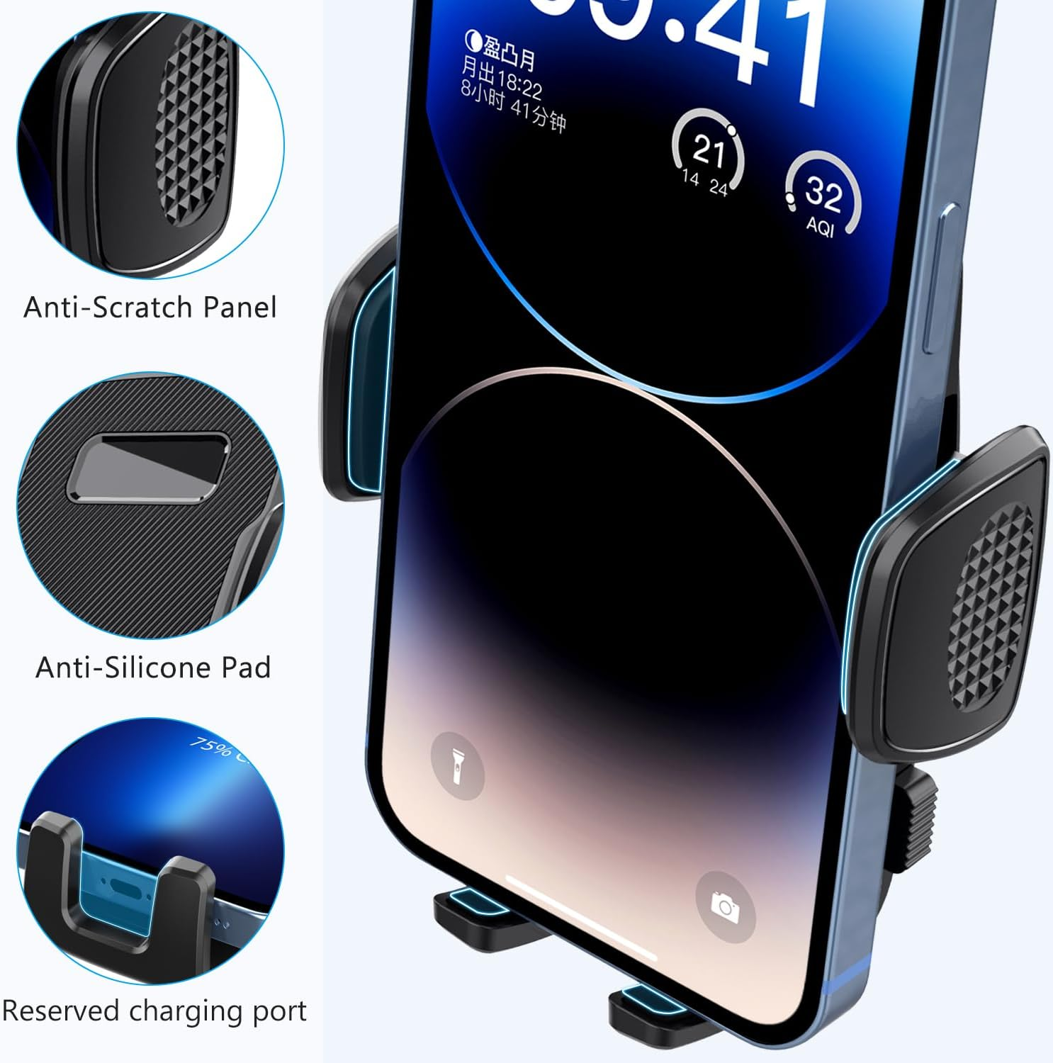 BASEMO 3-In-1 Car Phone Mount &ndash; Dashboard, Windshield & Air Vent Holder with 360&deg; Rotation, Secure Suction, Fits 4.7-7.2 Inch Mobile Phones (Iphone, Samsung, Huawei) (Side-Opening Type) image number 3